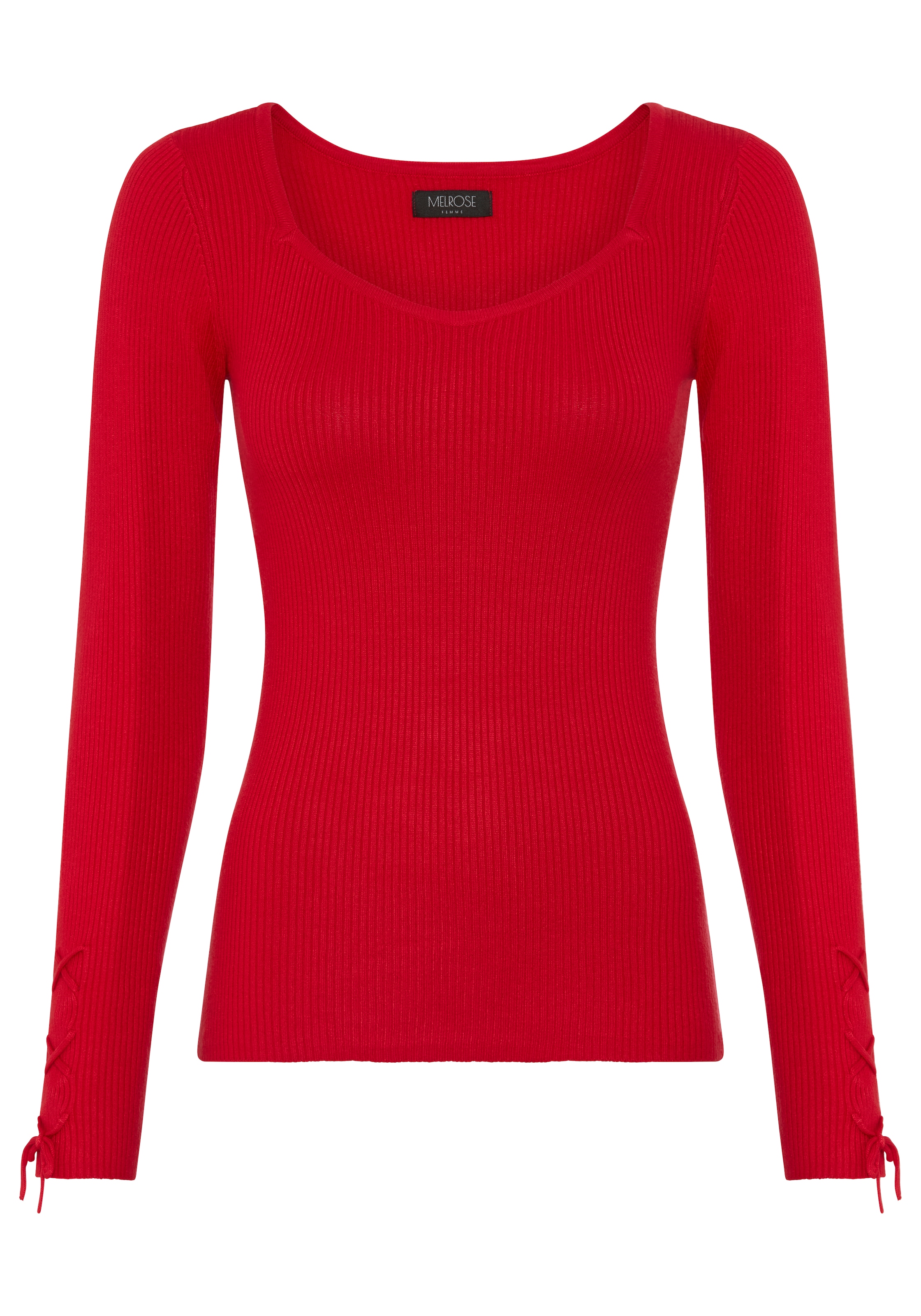 Melrose Strickpullover feminine Passform aus Rippe mit Schnürung
