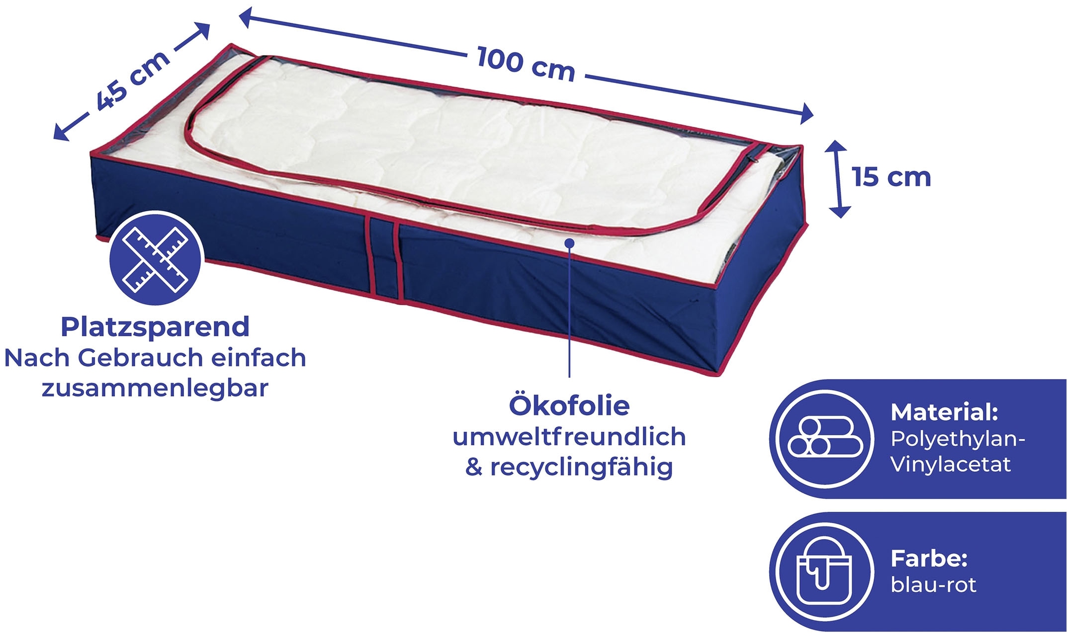 Maximex Unterbettkommode »Blau-Rot«, (Set, 4 St.), Aufbewahrungsbox für Kleidung, platzsparend, Schutz vor Staub & Motten