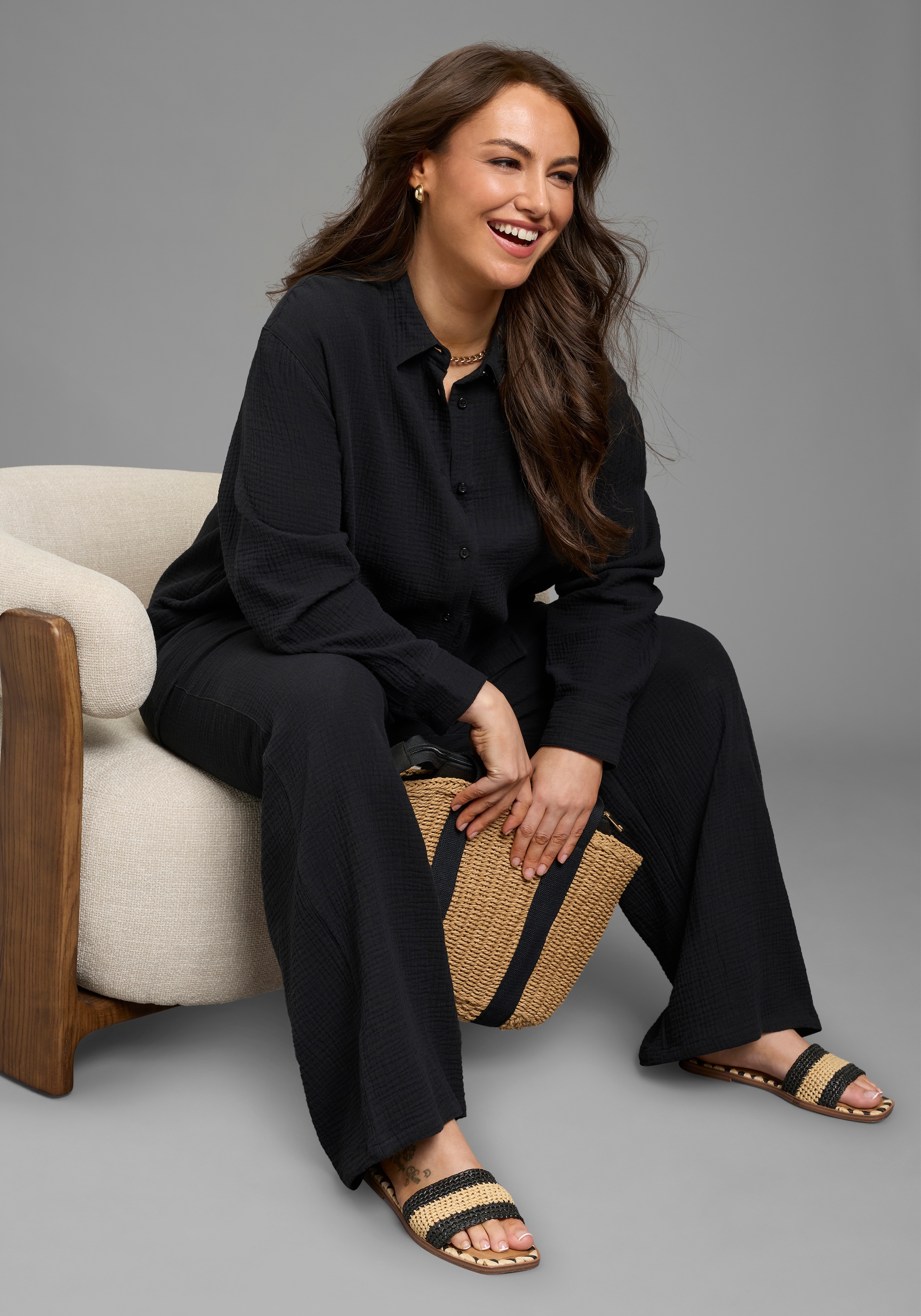 Laura Scott CURVE Blouse chemise aus angenehm weicher Strukturware