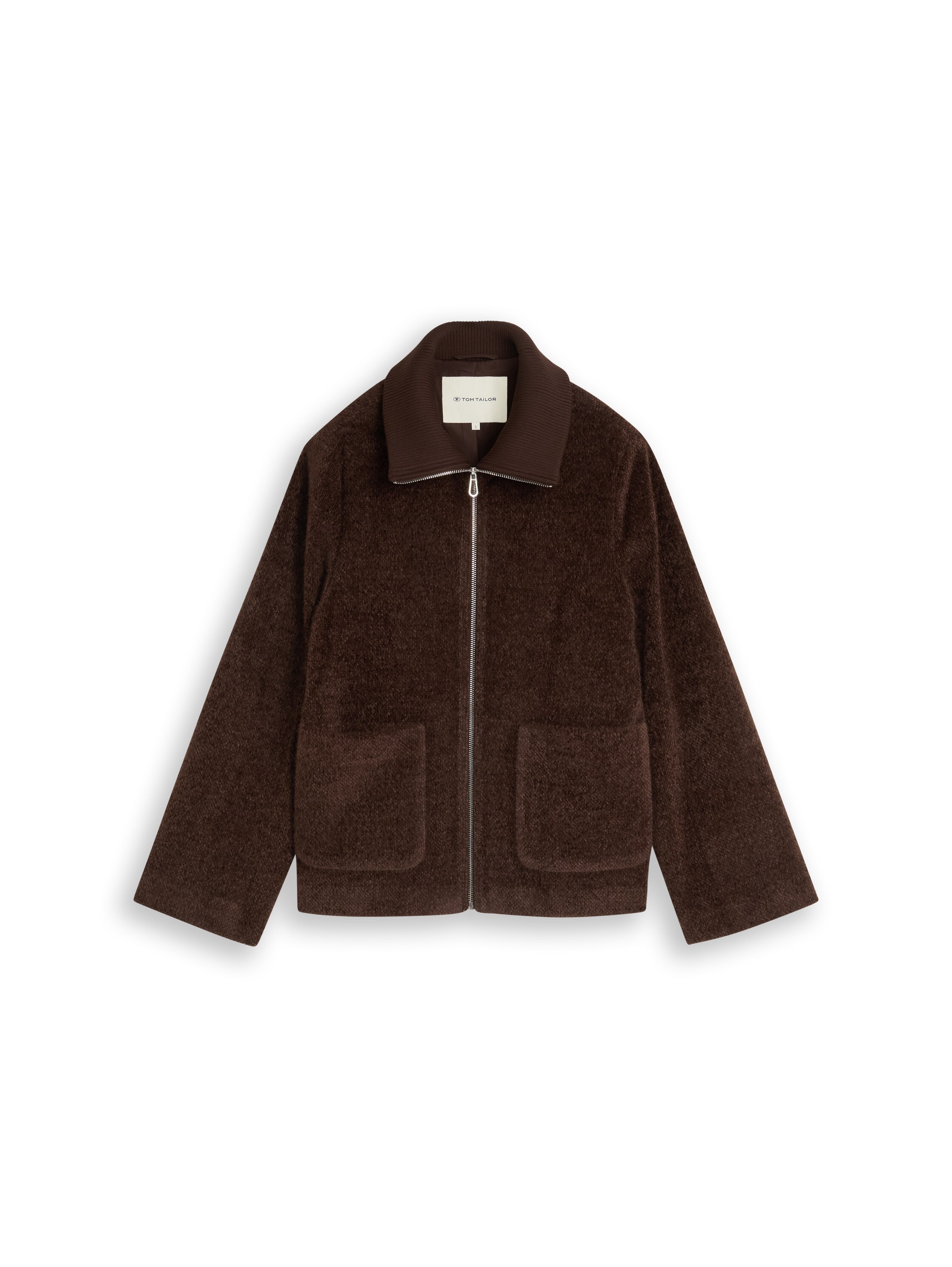 TOM TAILOR Strickfleecejacke ohne Kapuze mit Strick-Struktur und grossem Kragen