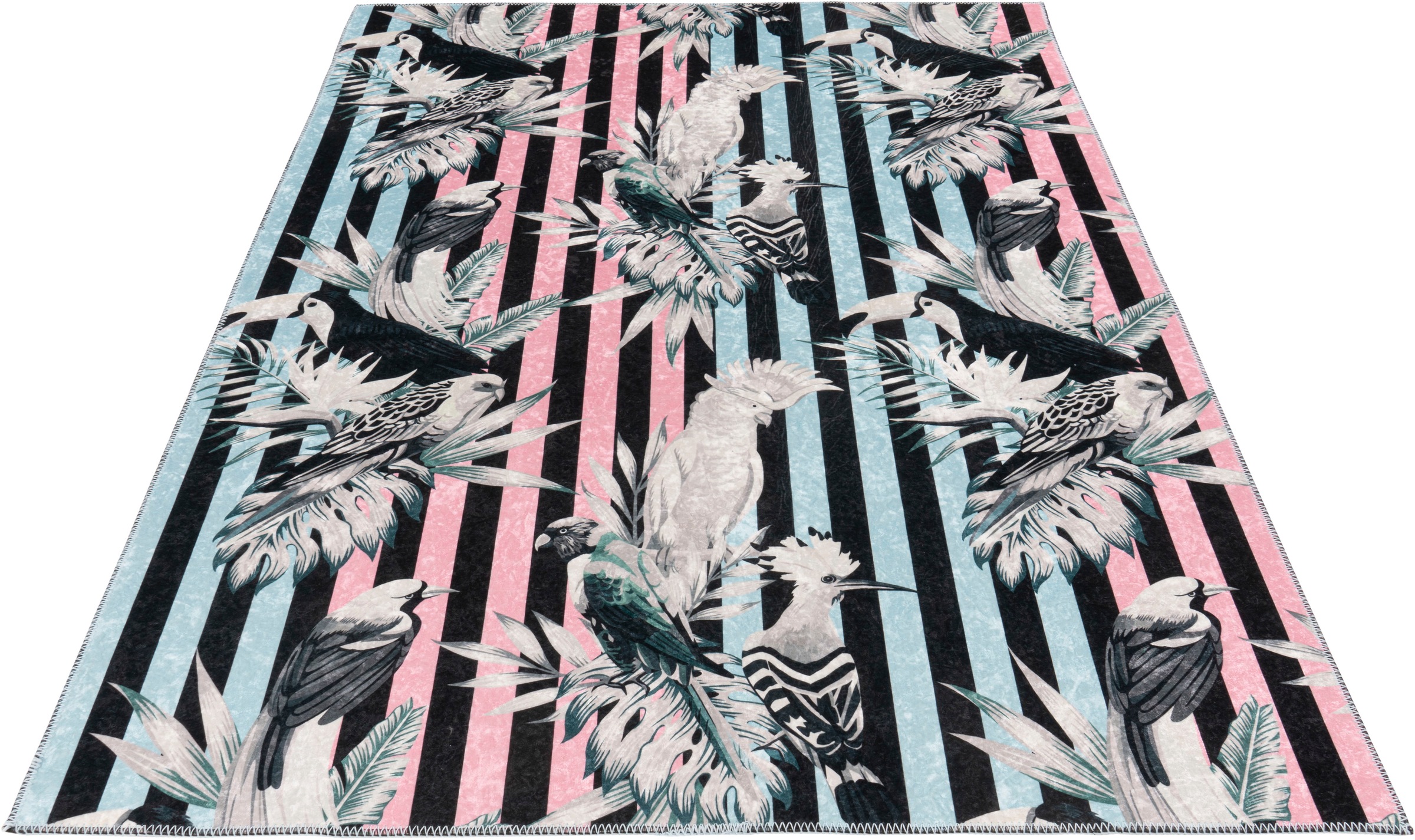 Image of Obsession Teppich »Exotic 11m«, rechteckig, 5 mm Höhe, Kurzflor, modernes Streifen Design, Motiv Vögel, ideal im Wohnzimmer & Schlafzimmer bei Ackermann Versand Schweiz