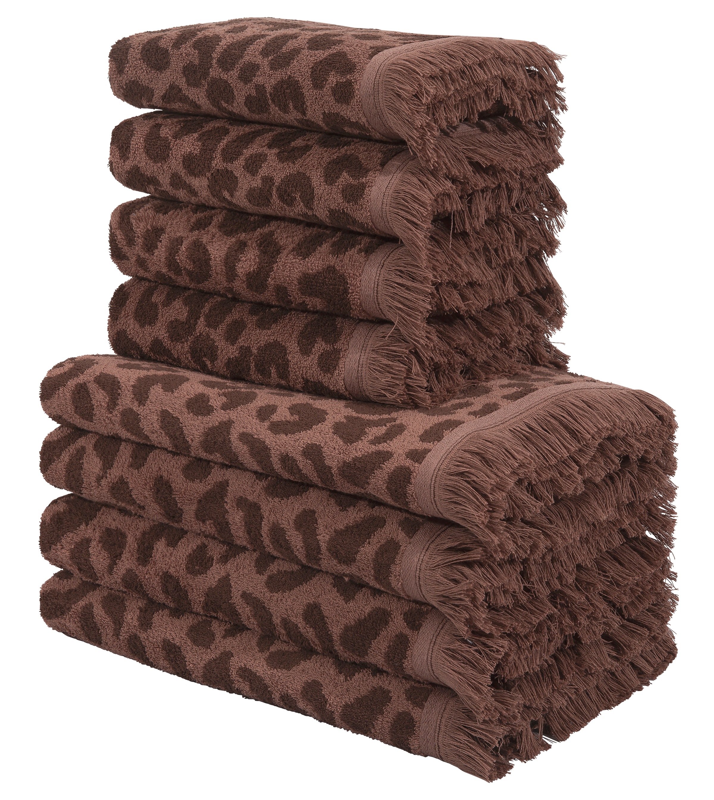 Image of GOODproduct Handtuch Set "Tiffani, Leopardenmuster, Premium Handtücher 8-tlg, 500 gr/m²" Set 8 Frottier 4 Duschtücher, 4 Handtücher, Animal Print, Leo, modern, mit Fransen