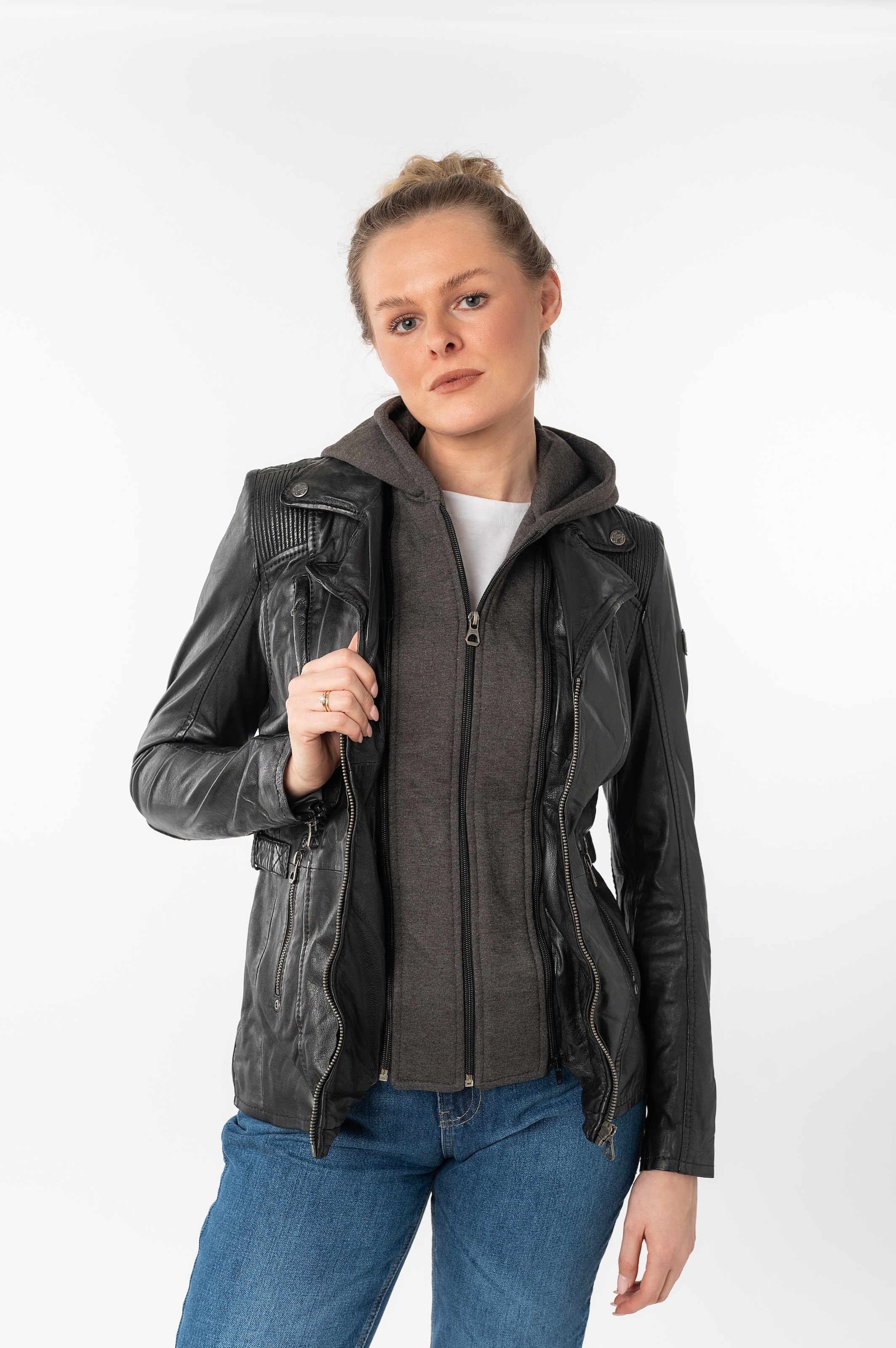 Image of Mauritius Lederjacke "Adelyn" mit Kapuze 2-in-1-Lederjacke