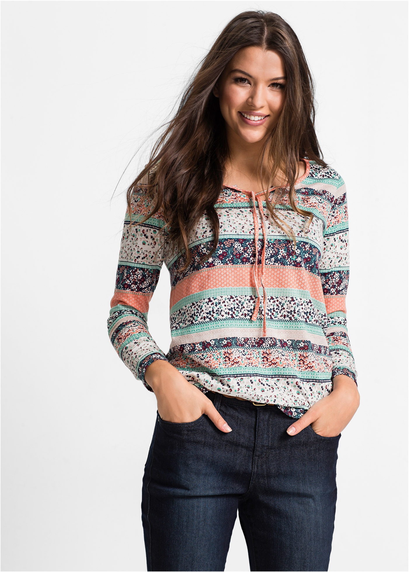 Image of bonprix Tunikashirt Langarm, mit Bindeband am Ausschnitt