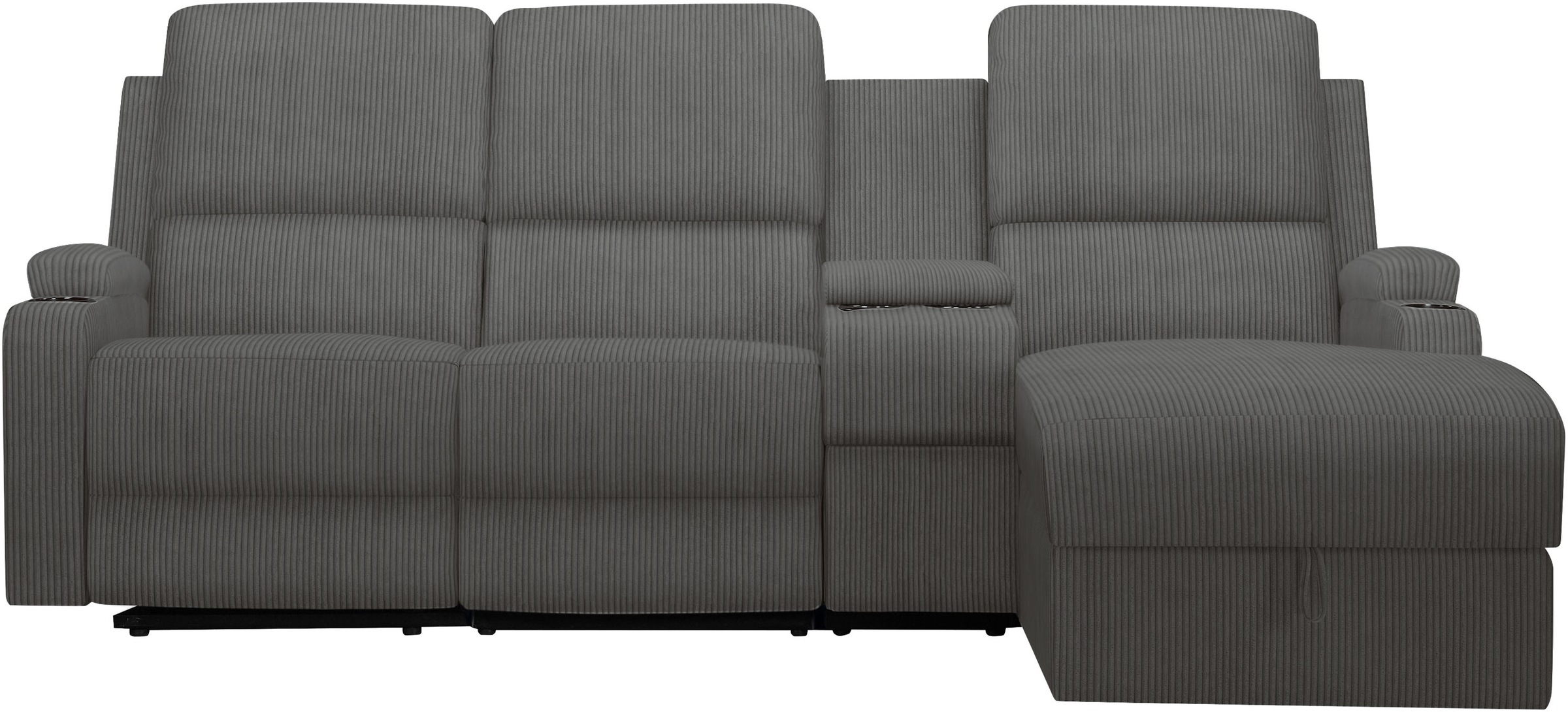 OTTO home Ecksofa "NAPORI Cord, Multimediasofa, 3er Kinosessel XXL, L-Form" Kinosofa, manuelle o. elektr. Relaxfunktion, Staufach, Getränkehalter