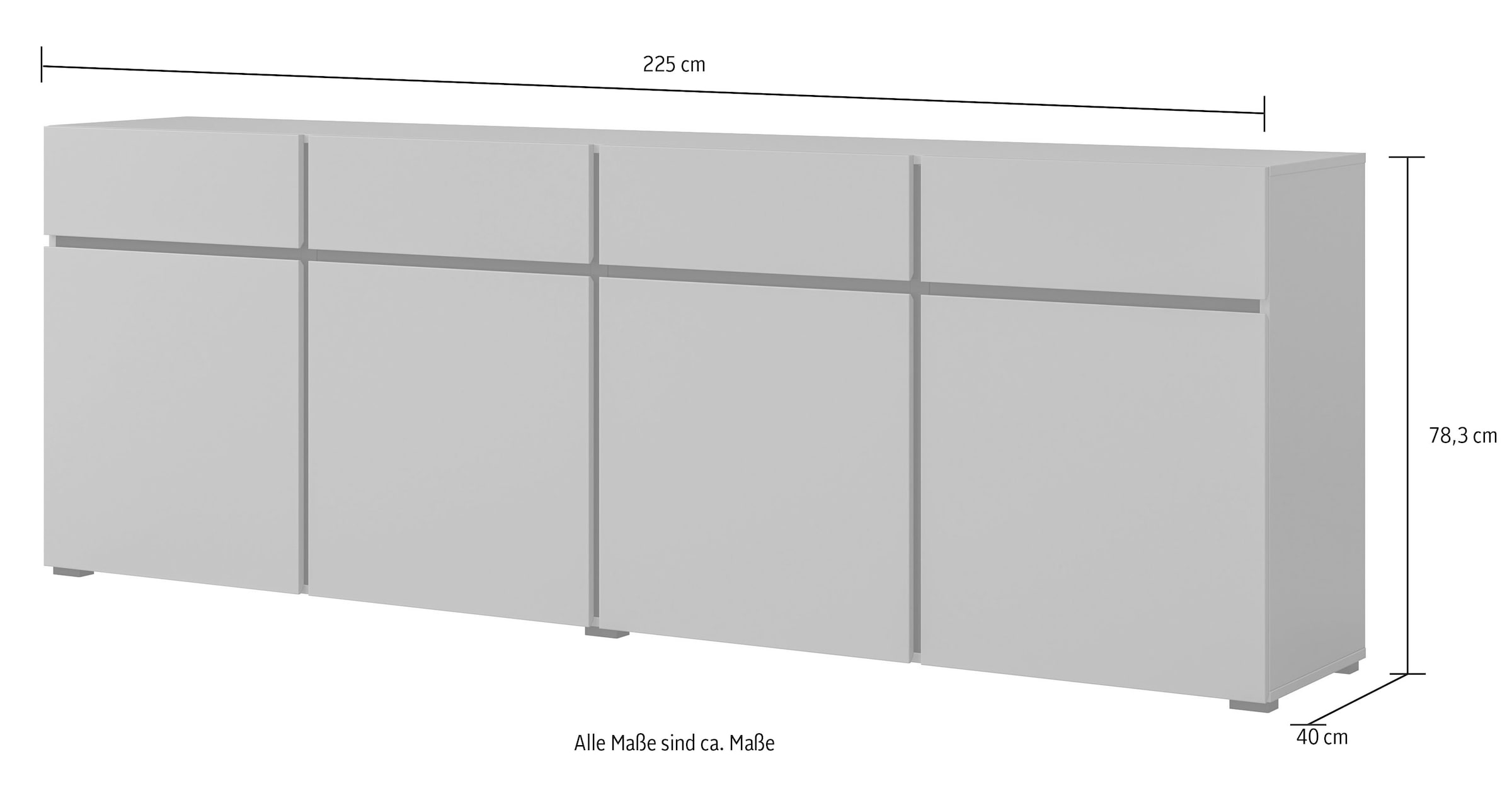 INOSIGN Sideboard »Cross,Breite 225 cm, moderne grifflose Kommode,4 Türen/4 Schubkästen«, Schubladenschrank mit viel Stauraum, Einlegeböden verstellbar