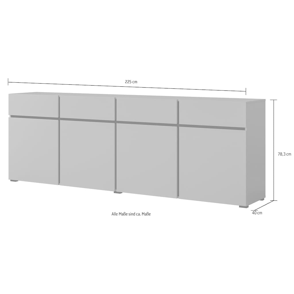 INOSIGN Sideboard »Cross,Breite 225 cm, moderne grifflose Kommode,4 Türen/4 Schubkästen«