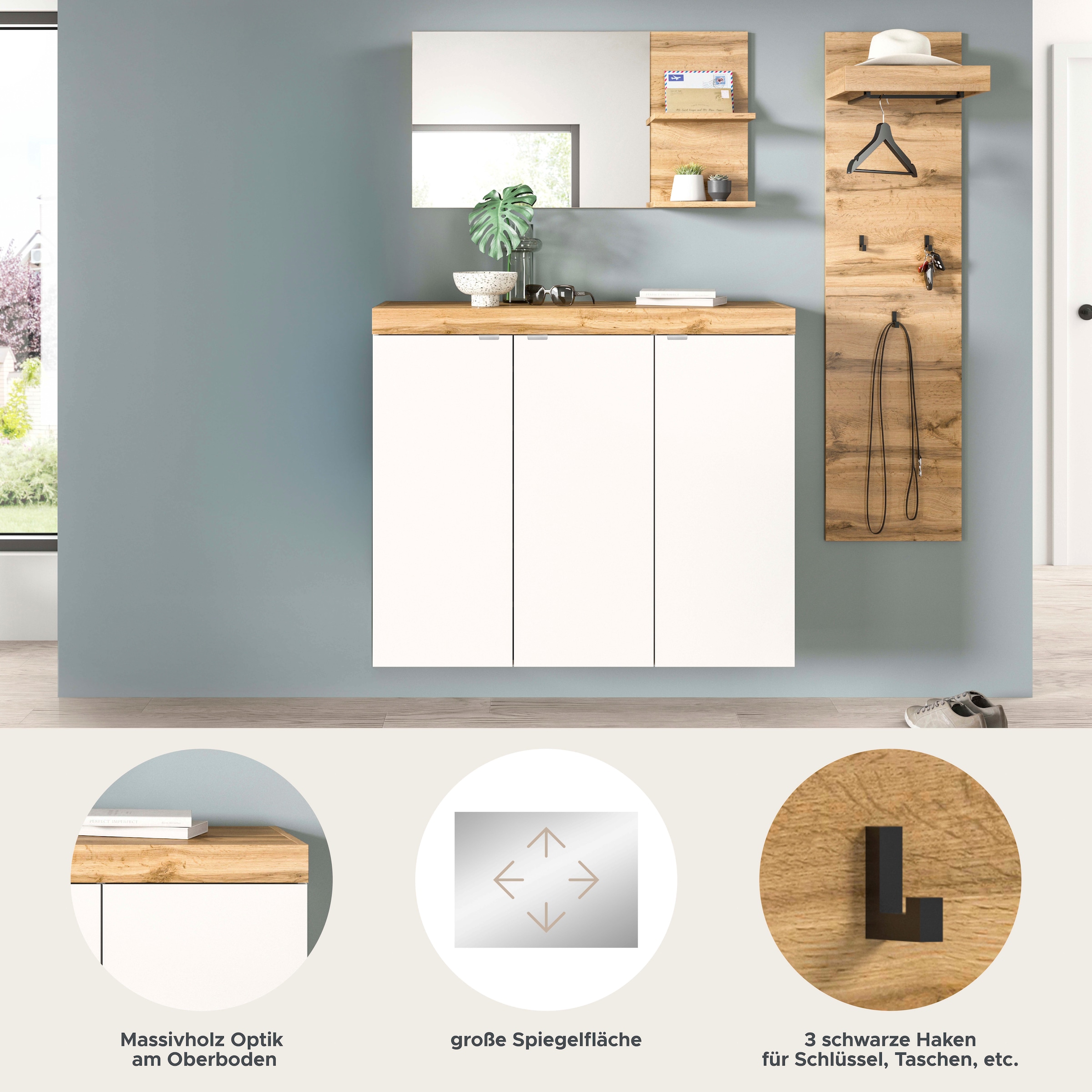 GOODproduct Garderoben-Set »MAMBO II, 3-teilig, hängend oder stehend montierbar« 3 Stk. tlg.