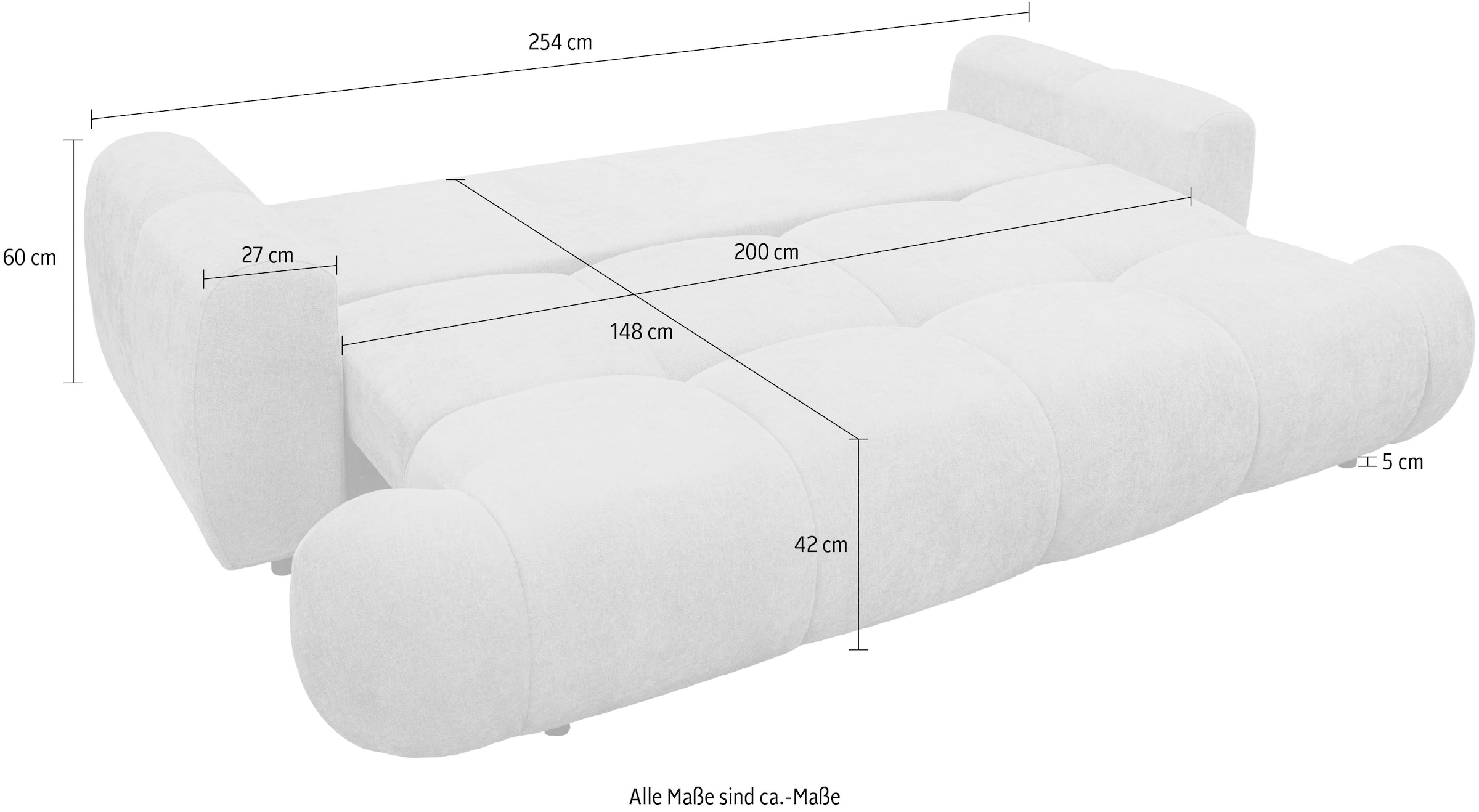 exxpo - sofa fashion 3-places »Alessano, 254 cm breit, modern & gemütlich« Verlässliche Qualität, inkl.Bettfunktion, Bettkasten, 2x Plaidskissen