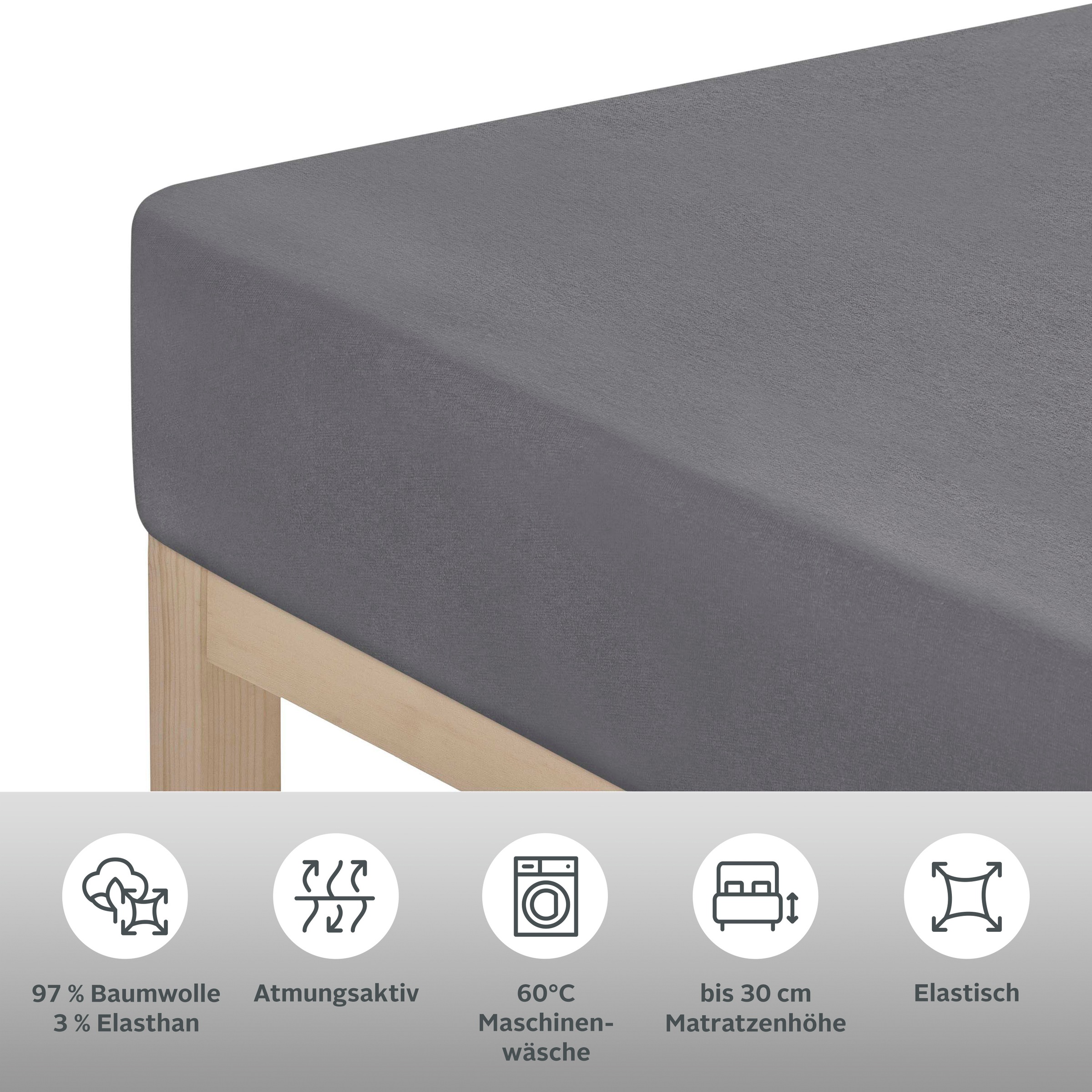 OTTO home Spannbettlaken "SOUCY aus Baumwolle mit Elasthan, 160 g/m²" Premium Bettlaken für Matratzen bis 30 cm Höhe, optimale Passform
