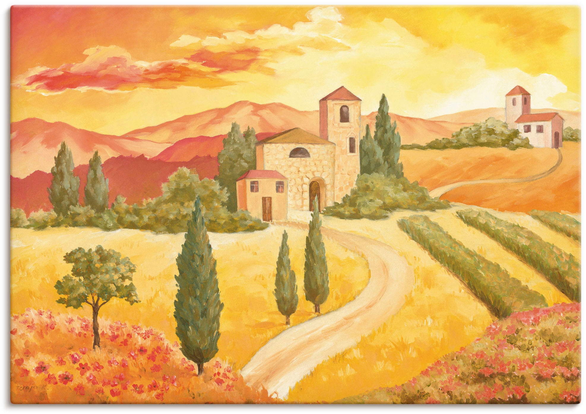 Image of Artland Leinwandbild "Landschaft VII gelb" 1 Stk. tlg. auf Holzrahmen gespannt