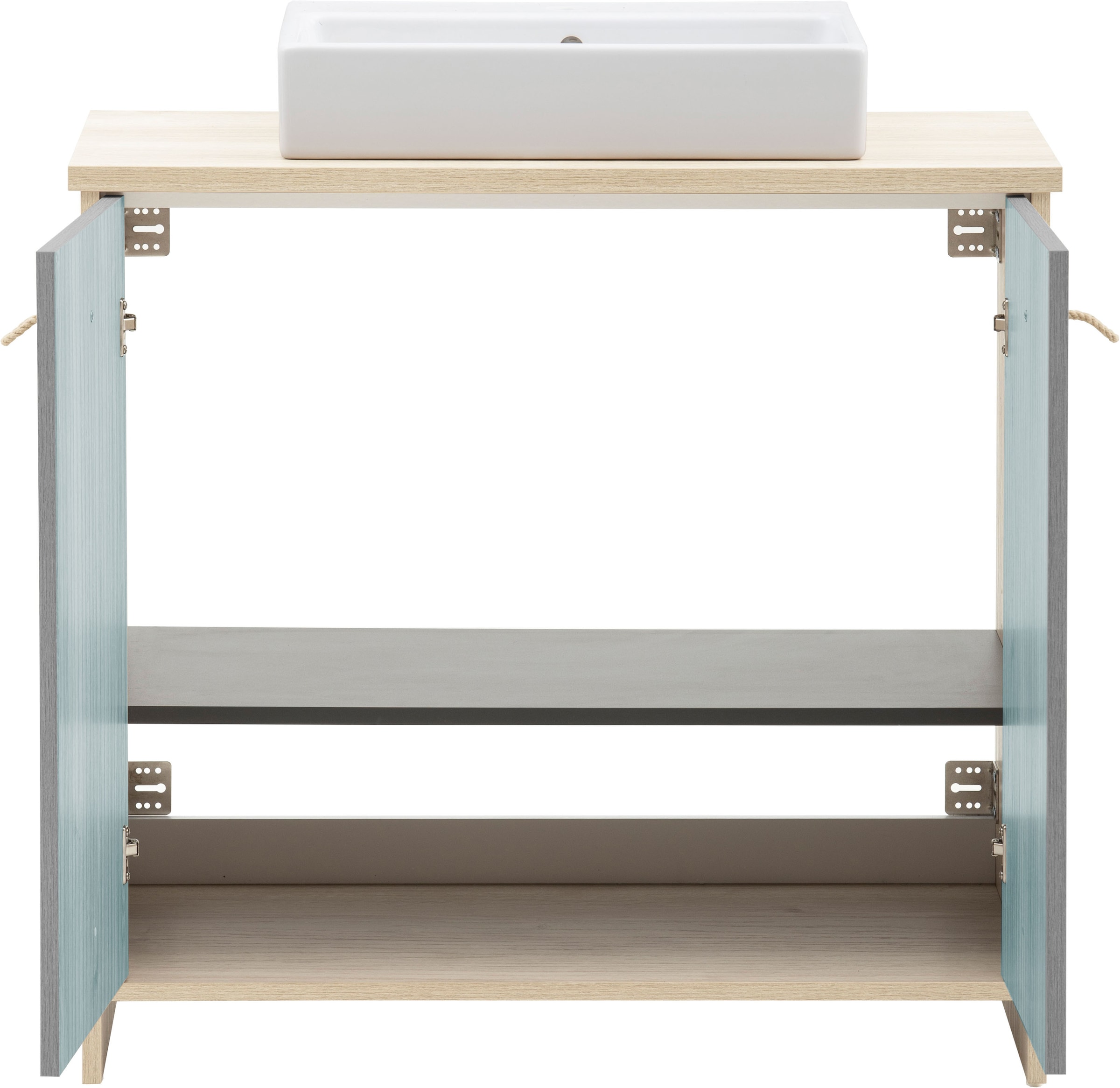 Schildmeyer Table de lavage »SONDERBY, 2 Türen, Breite 83,2 cm, MADE IN GERMANY« 2 cuis tlg. poignées en corde dans un style maritime, FABRIQUÉ EN ALLEMAGNE