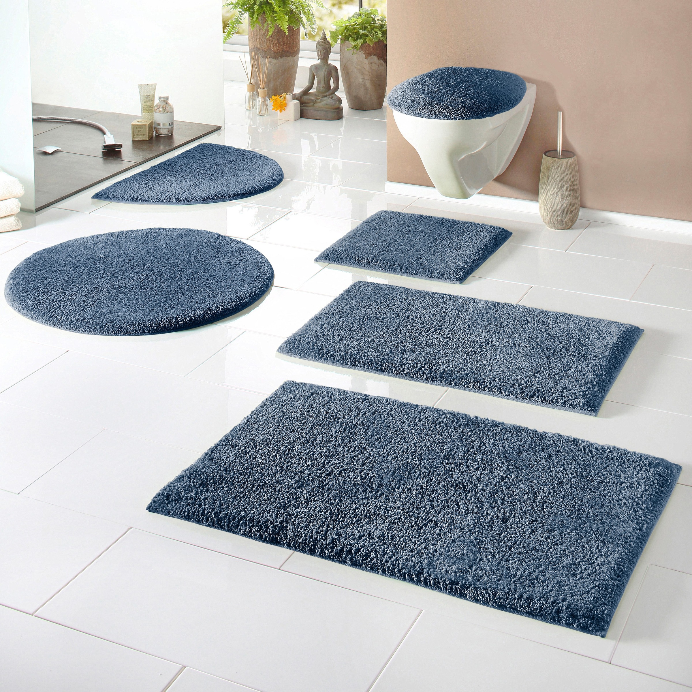 my home Badematte »Maren, Badvorleger, Badezimmer Teppich«, rutschhemmend beschichtet, fussbodenheizungsgeeignet, Bio-Baumwolle, Badteppich, Badematten auch als 3 teiliges Set