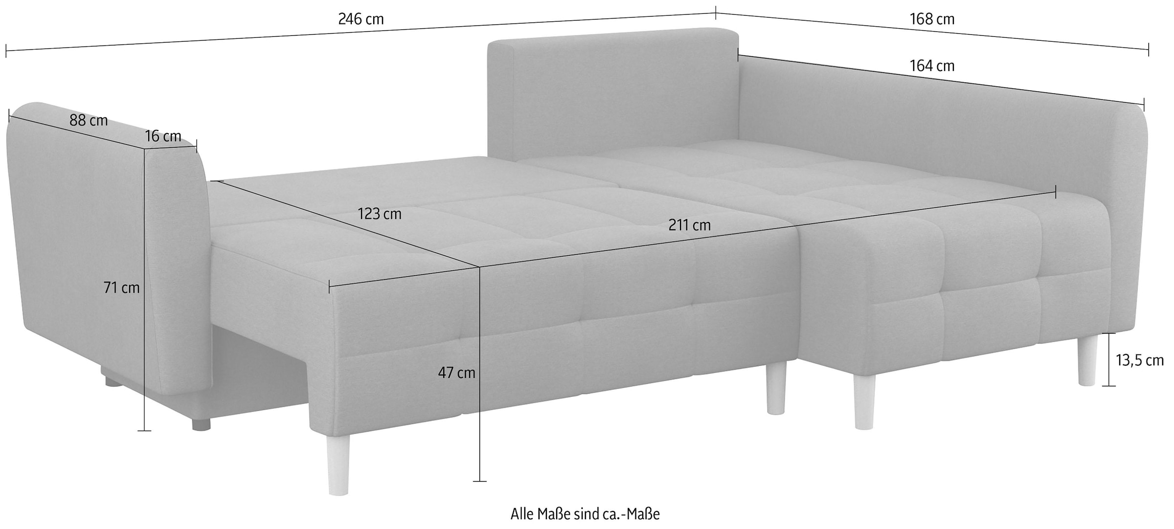 Home affaire Ecksofa »Nordic L-Form«, mit Bettfunktion und Bettkasten, Steppung, Federkern, 2 Zierkissen