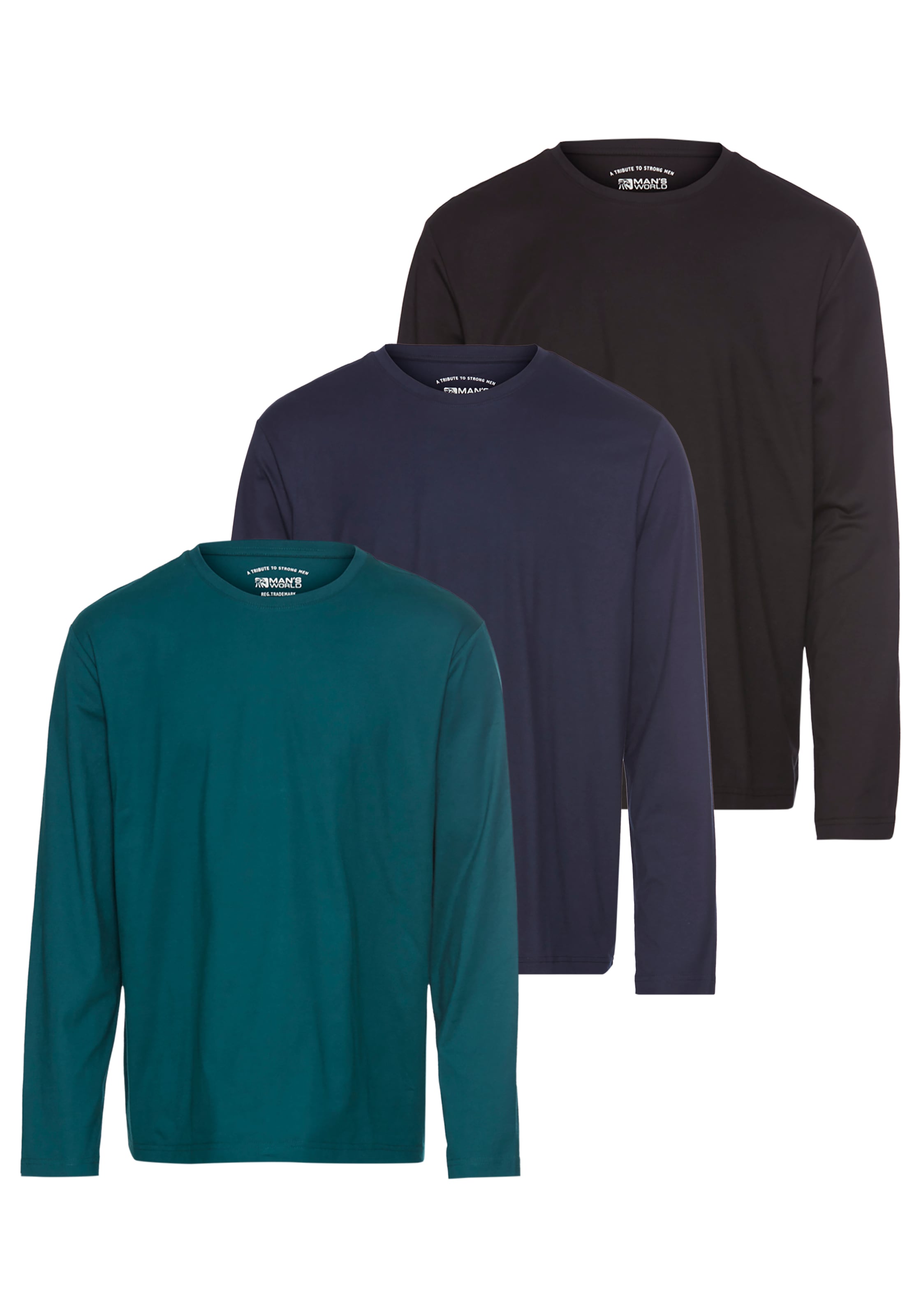 Man's World Langarmshirt »neue Farbe !«, Langarm, unifarben, aus Baumwolle, im 3er-Pack