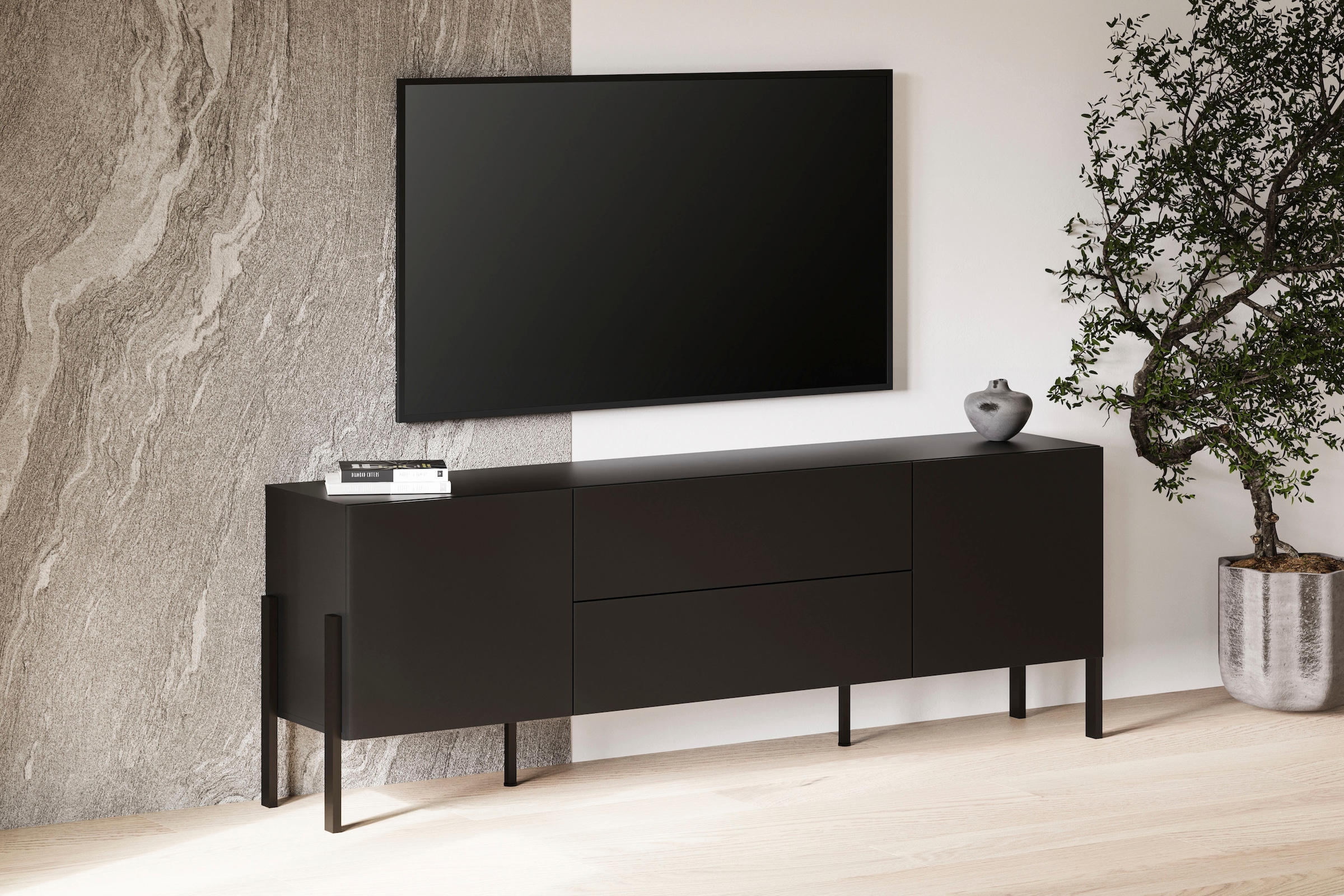 GOODproduct Table basse »Jukon,Breite 200 cm, moderne grifflose TV-Kommode,2 Türen/2 Schubladen« TV-Schrank mit viel Stauraum, TV-Board, push-to-open-Funktion