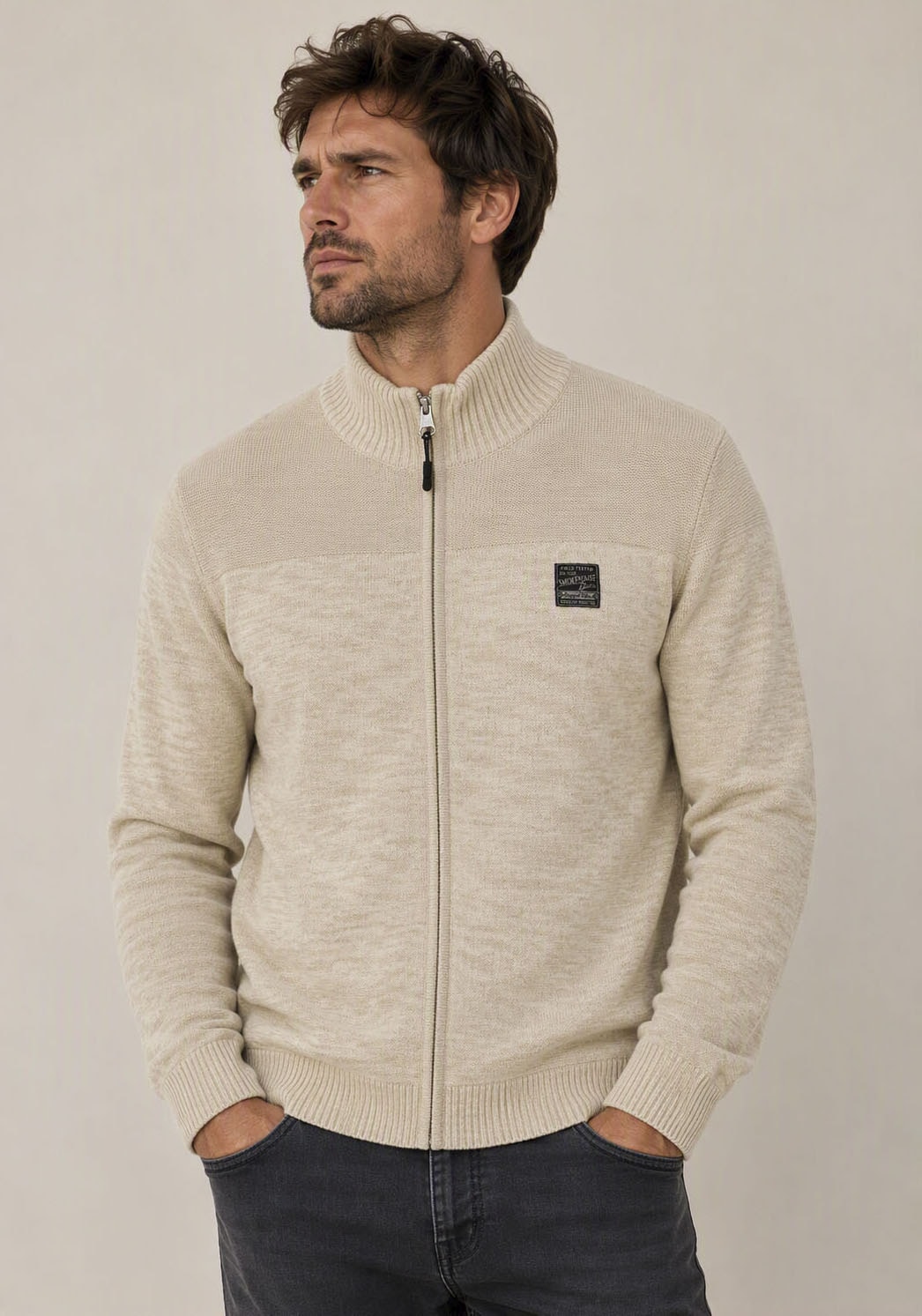 Image of Mans World Strickjacke "Neue Kollektion Highlight 2 Strickstrukturen" Regular Fit, mit melierter Optik, mit Stehkragen