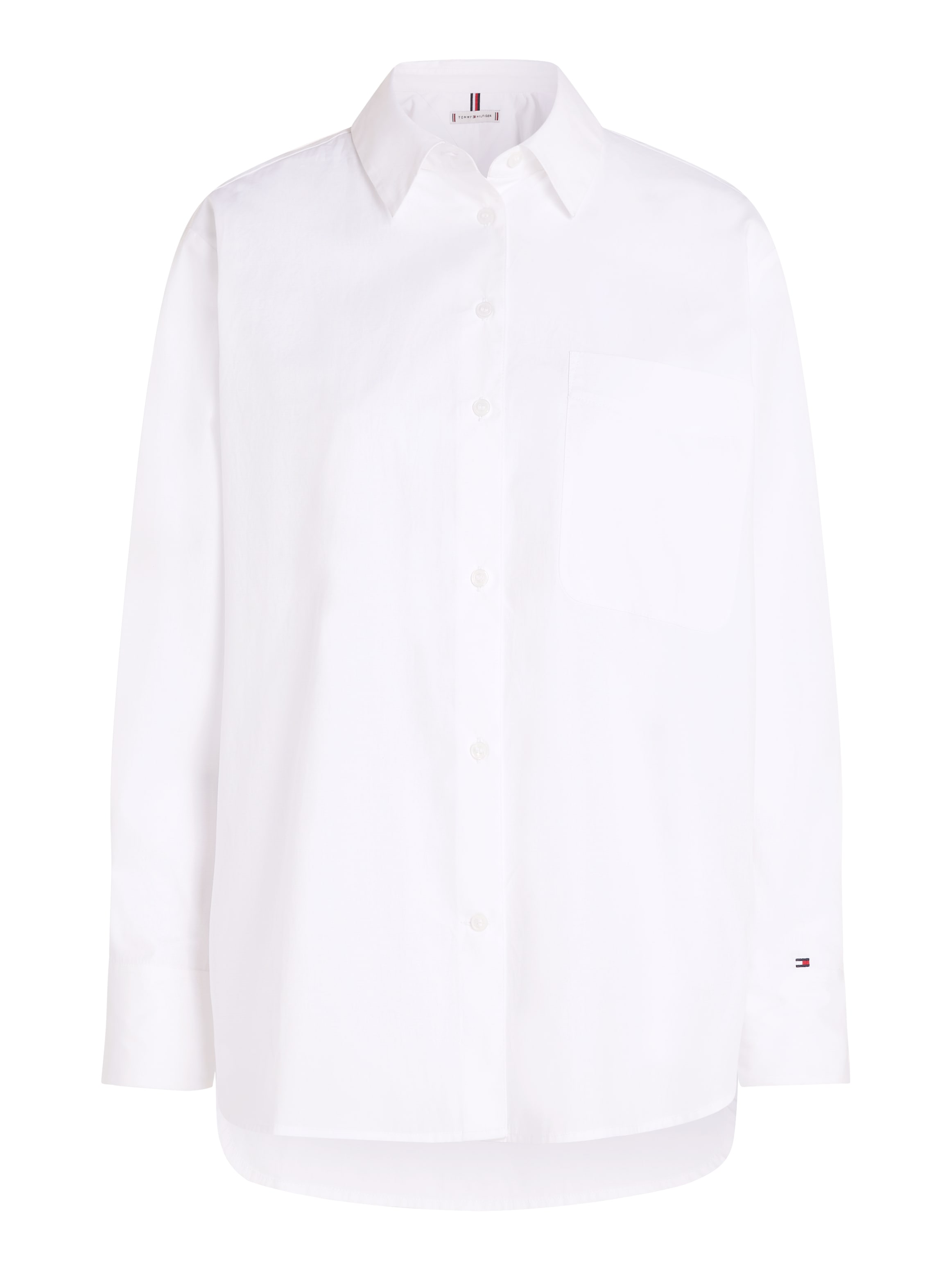 Tommy Hilfiger Curve Hemdbluse »CRV ESS COTTON EASY FIT SHIRT«, in Grossen Grössen, Brusttasche, Kellerfalte hinten, abgerundeter Saum