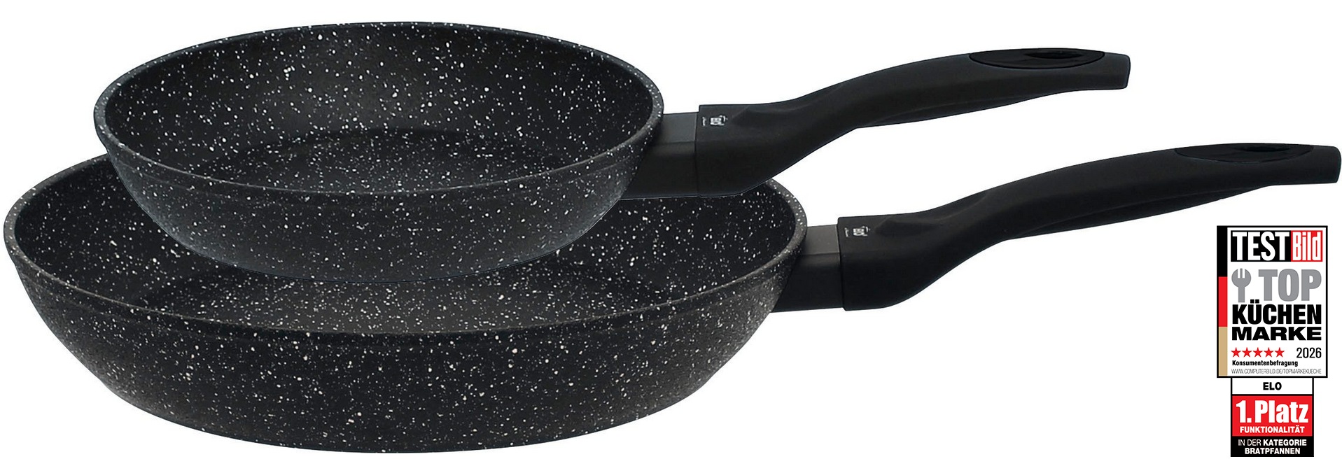 Image of Elo Pfannen-Set "Granit Passion 2-teilig (20/28 cm)" Aluminium Set, je 1 Bratpfanne Ø 20/28 cm, 2 tlg. extra raue Oberfläche mit weissen Punkten