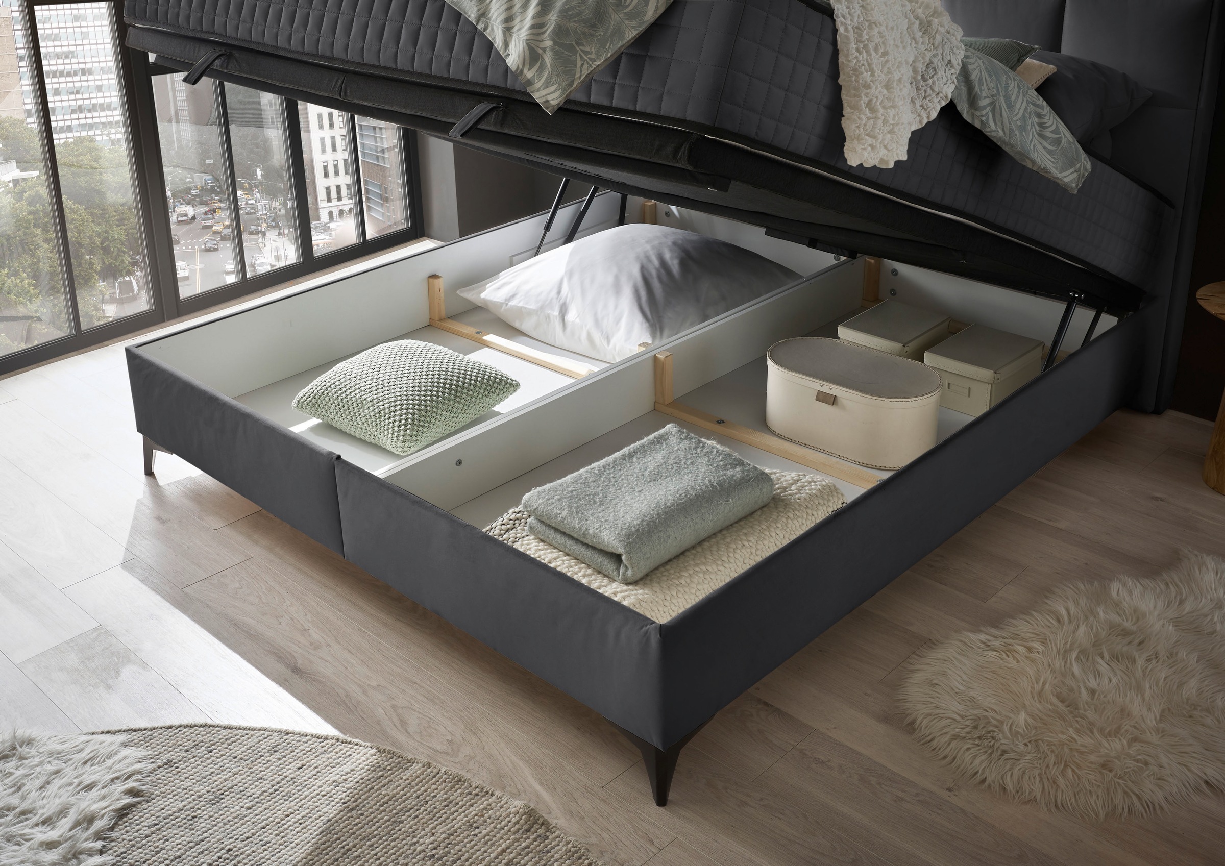 ED EXCITING DESIGN Boxbett »Monroe inkl. Bettkasten, erhältlich in den Breiten 160cm & 180cm« Duo-Matratze - feste Seite mit Kokosmatte