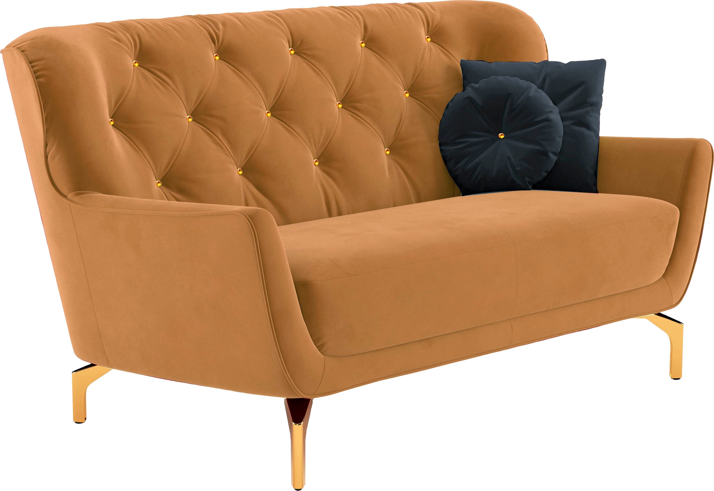 sit&more Polstergarnitur »Orient 3« 2 Stk. tlg. inkl. 4 Zierkissen mit Strass-Stein, goldfarbene Metallfüsse