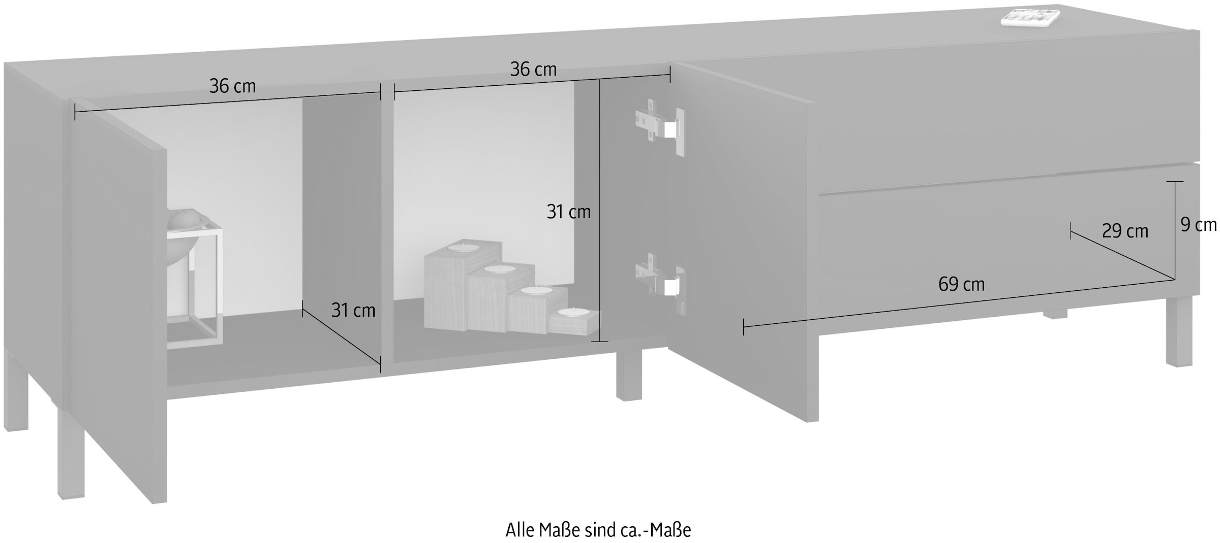 borchardt Möbel Lowboard Metallfüsse, grifflose Optik