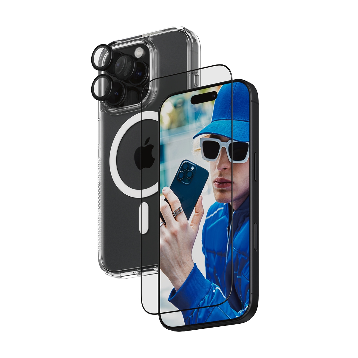 PanzerGlass Displayschutzglas »3-in-1 Protection, Glass, Hoops, Case«, für Apple iPhone 16 Pro, Displayschutzfolie, Schutzfolie, Bildschirmschutz, kratz- & stossfest