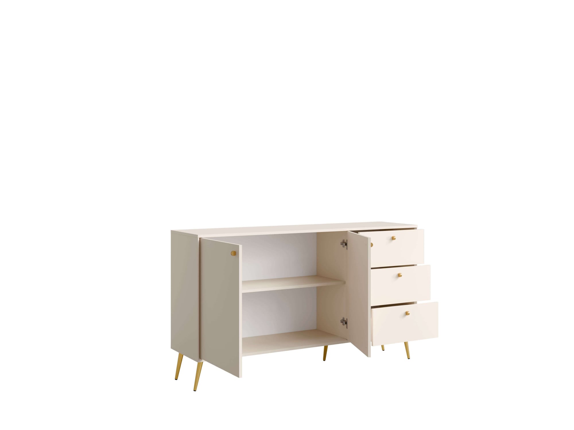 Home affaire Kommode »ROMELIS Sideboard mit 3 Schubladen und 2 Türen, B/T/H: 156/40,5/89 cm« Beige Kommode mit goldenen Griffen auf goldenen Füssen, viel Stauraum