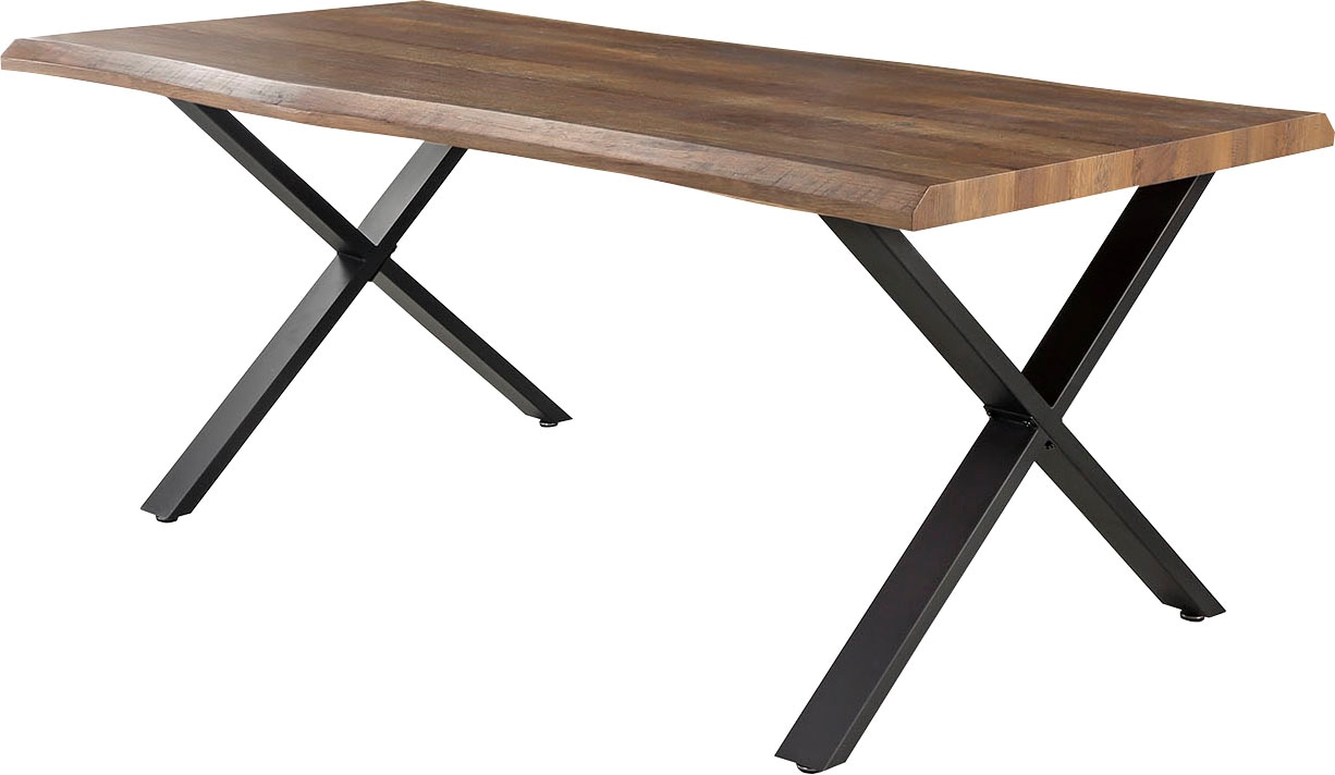 Image of Jockenhöfer Gruppe Esstisch "Marita" 180x100 cm geschwungene Baumkantenoptik und schwarzes Untergestell