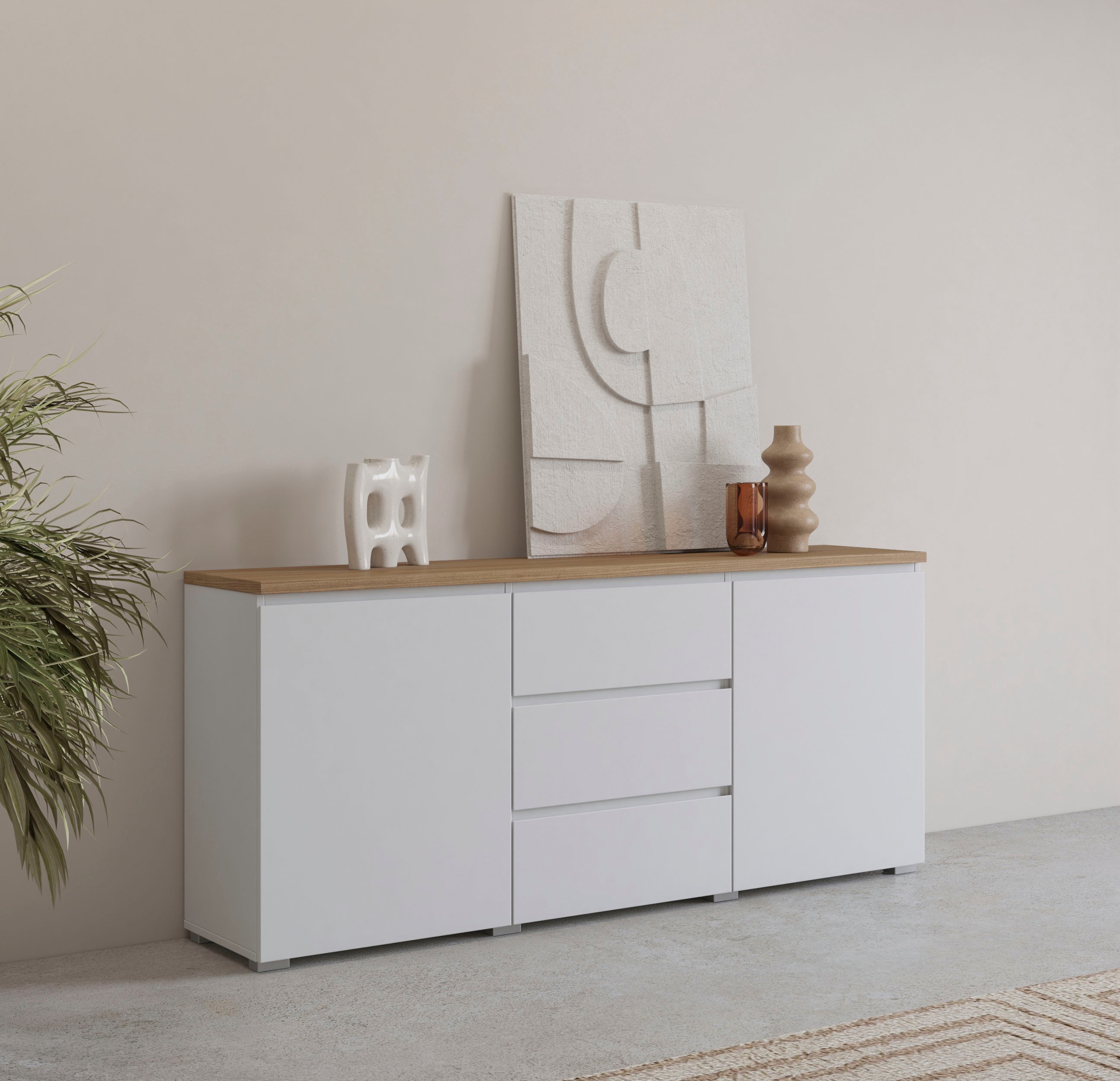 Image of GOODproduct Sideboard "Modo, Breite 150 cm, moderne grifflose Kommode 2Türen/3 SK" Schubladenkommode mit viel Stauraum, Einlegeböden verstellbar