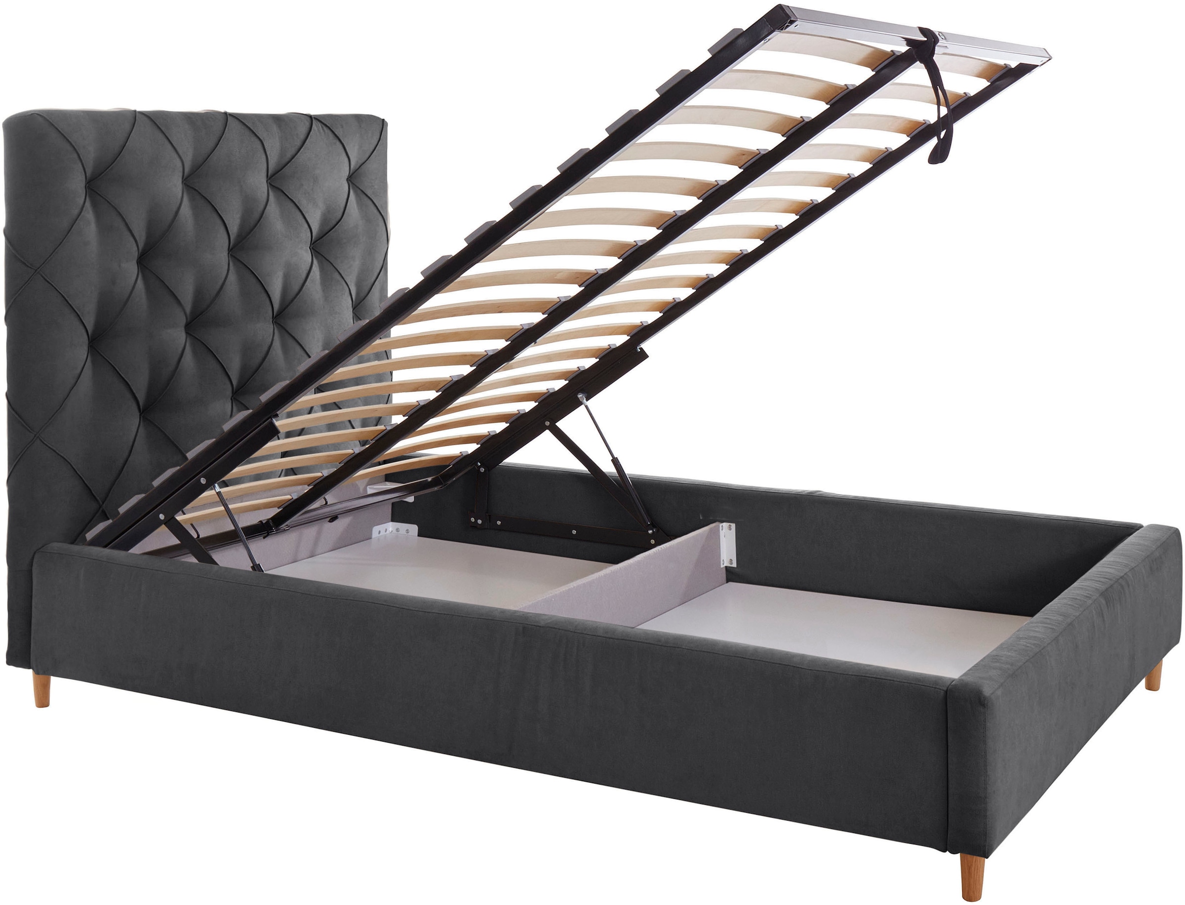 Leonique Lit rembourré »Louanne« mit schöner Knopfheftung im Rückenteil, inkl. Bettkasten