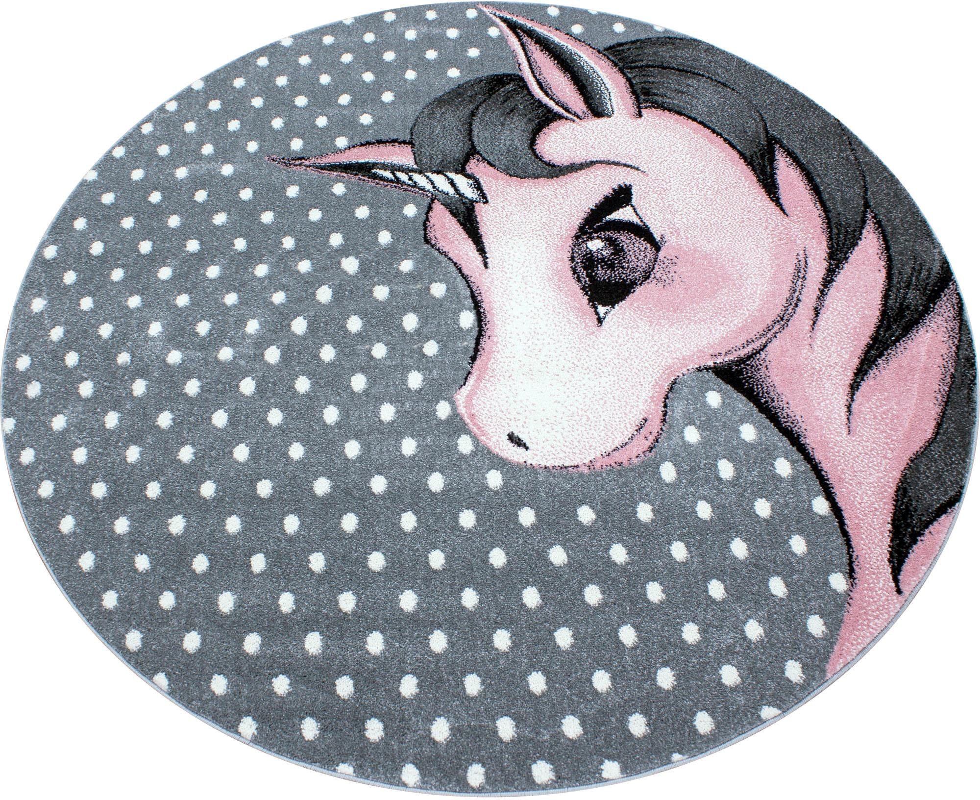 Image of Ayyildiz Teppiche Kinderteppich "Kids 590" rund 12 mm Höhe auch rechteckig, Einhorn Motiv, Kurzflor