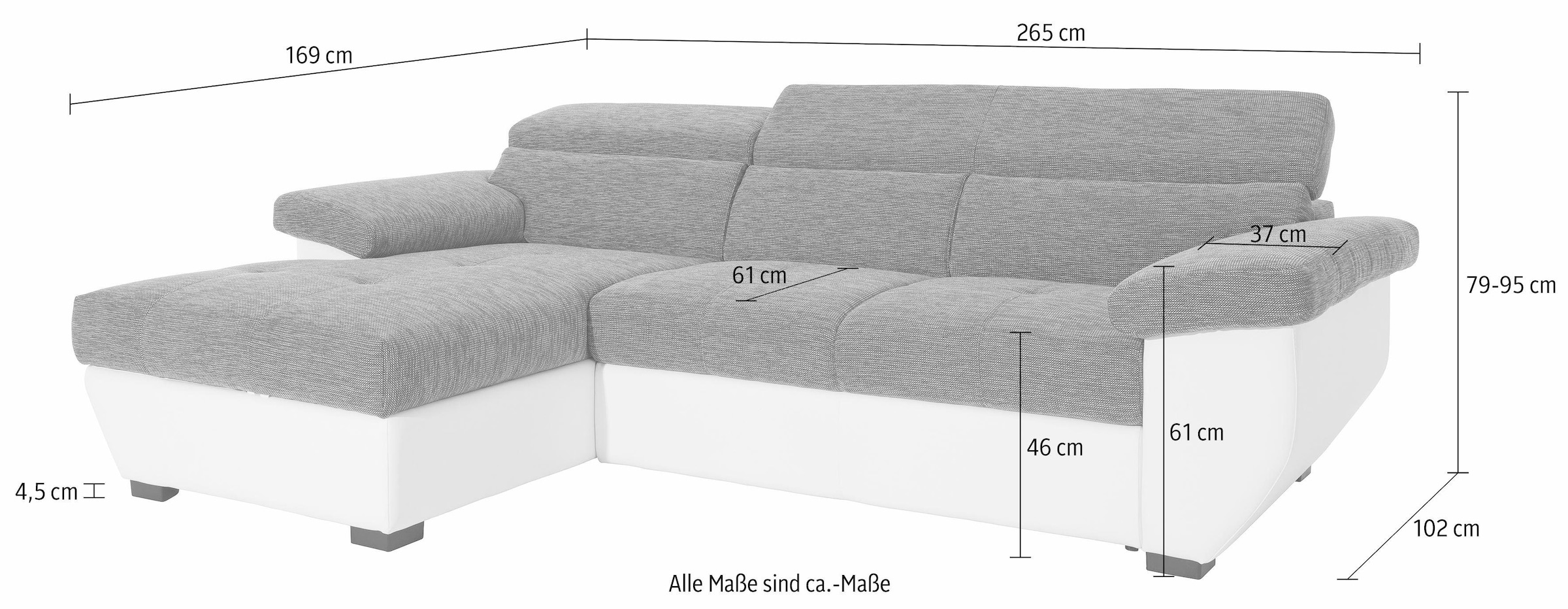 COTTA Polstergarnitur »Speedway«, (Set), Set: bestehend aus Ecksofa und Hocker, inklusive Kopfteilverstellung