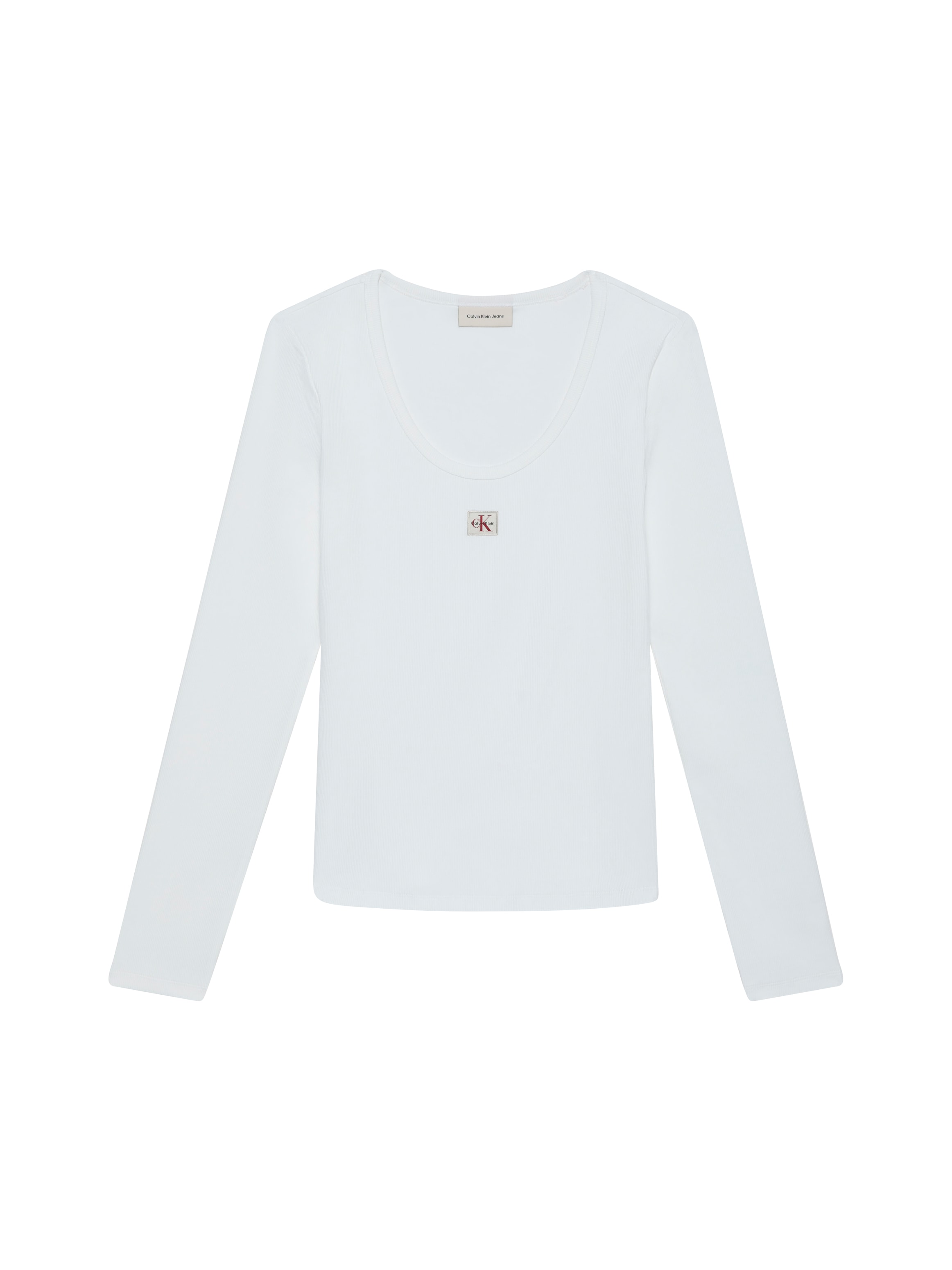 Calvin Klein Jeans T-shirt à manches longues »LS WOVEN LABEL 2X2 RIB SCOOP NEC« avec col rond, coupe regular fit