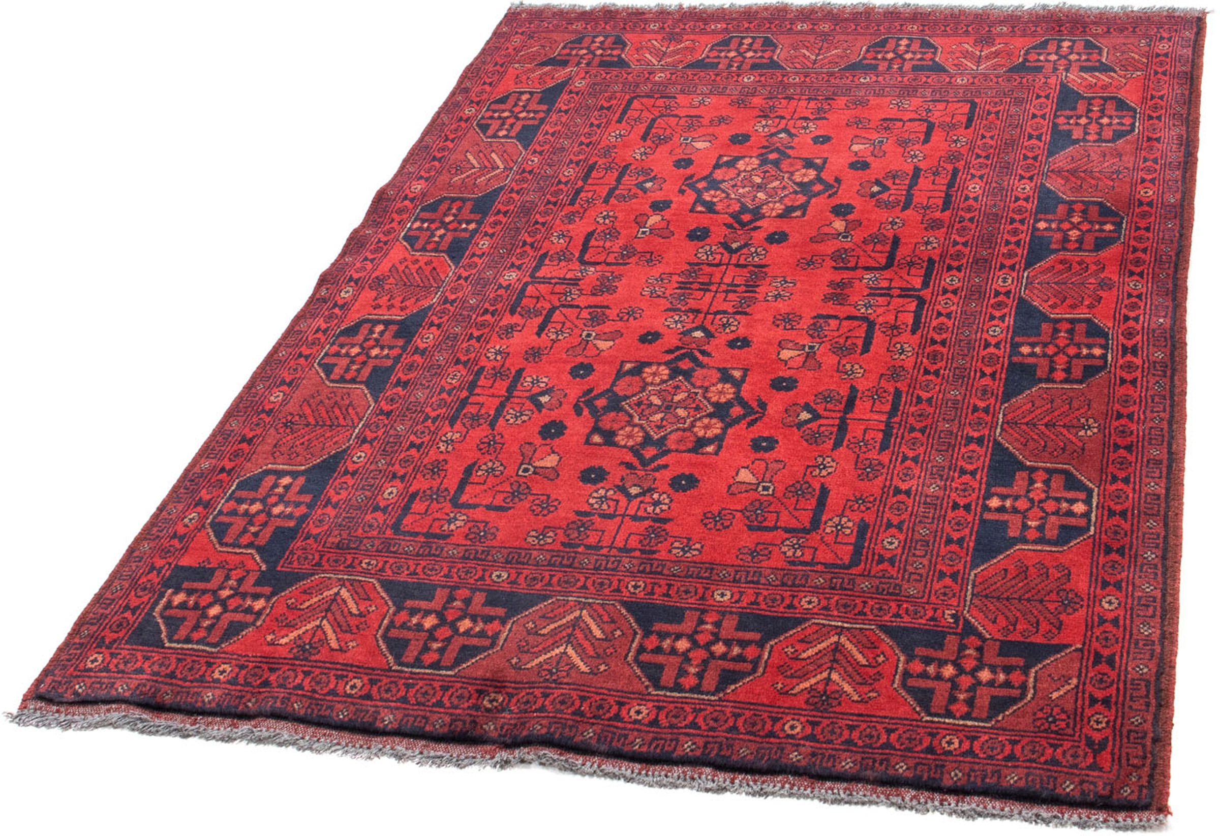 Image of morgenland Orientteppich »Afghan - Kunduz - 151 x 103 cm - rot«, rechteckig, 7 mm Höhe, Wohnzimmer, Handgeknüpft, Einzelstück mit Zertifikat bei Ackermann Versand Schweiz