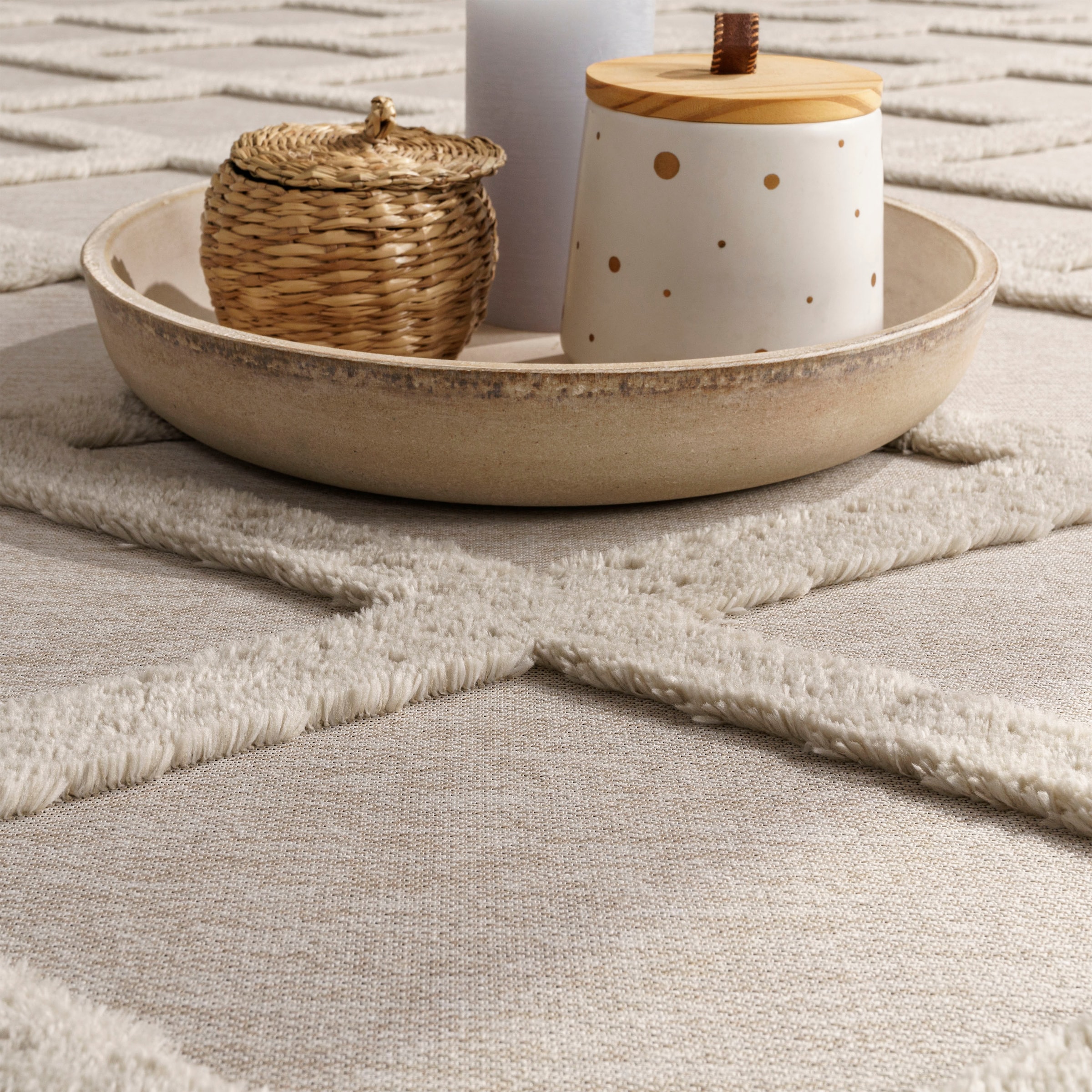Paco Home Teppich »Utrecht 642«, rechteckig, 4 mm Höhe, Kurzflor, Uni Farben, 3D-Design, Rauten Muster, Hoch-Tief Effekt