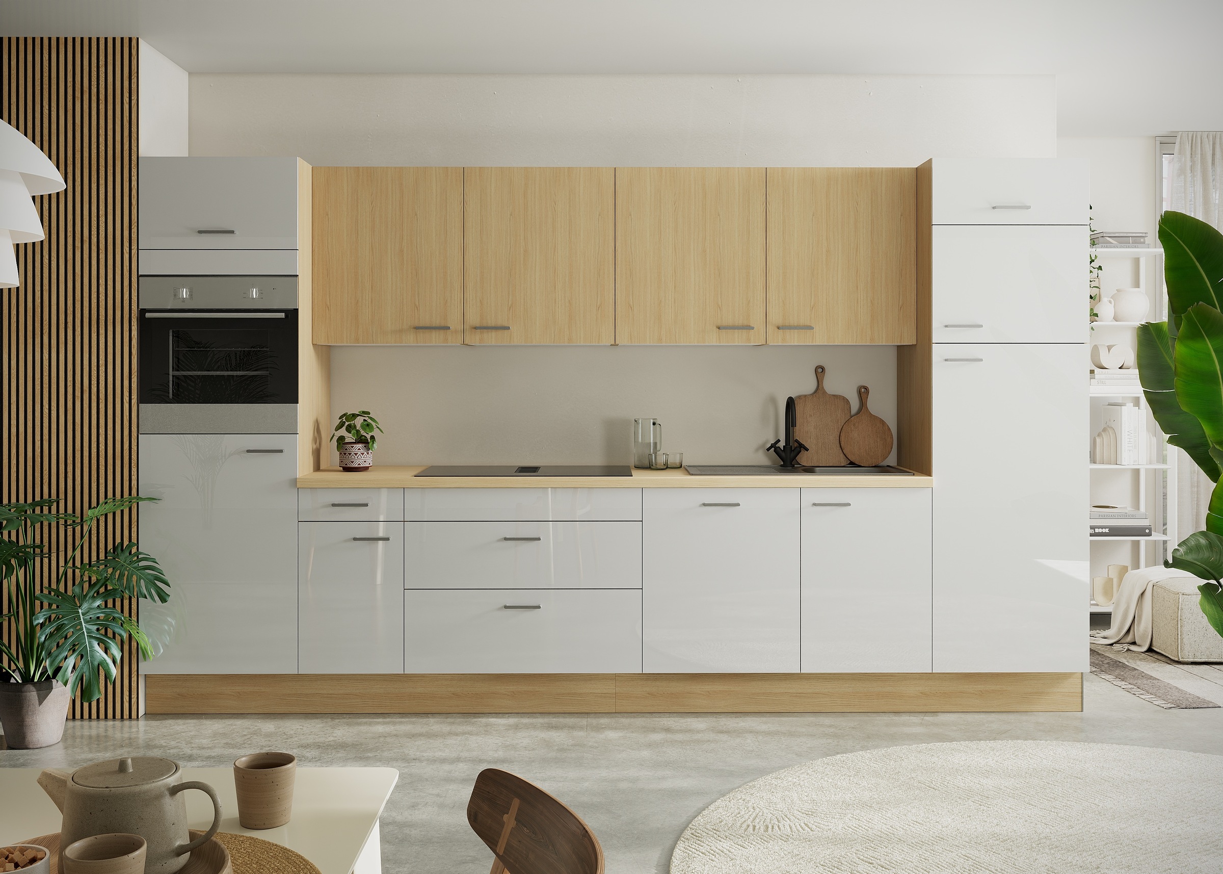 KOCHSTATION Küchenzeile "KS-Lucy wahlweise mit Induktionskochfeld mit integriertem Dunstabzug" Breite 360 cm, Soft-Close, inkl. Zubehör, wahlweise mit E-Geräten