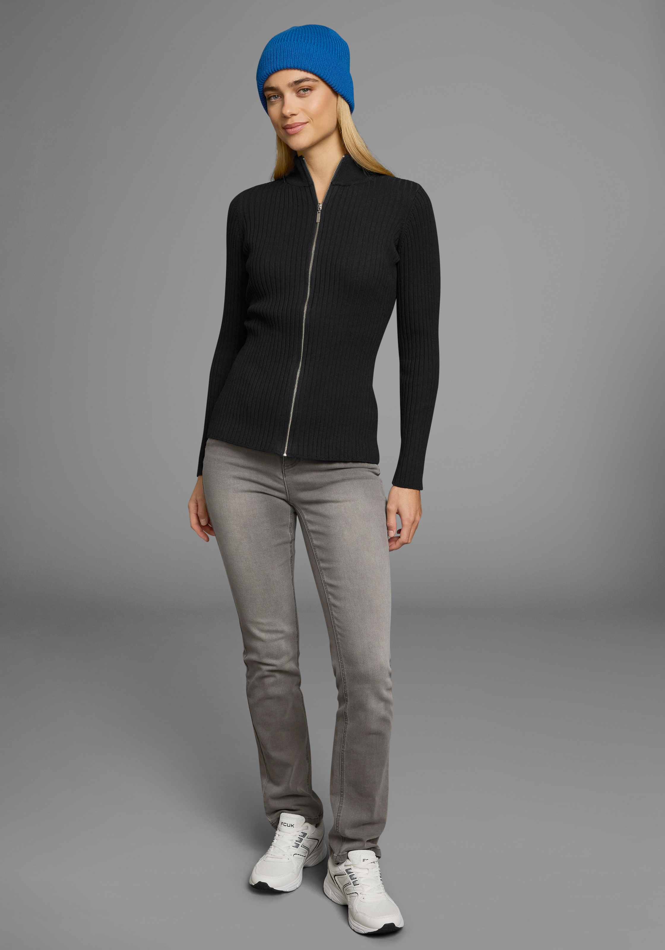 AJC Strickjacke, in Rippenstrick mit Zipper vorne