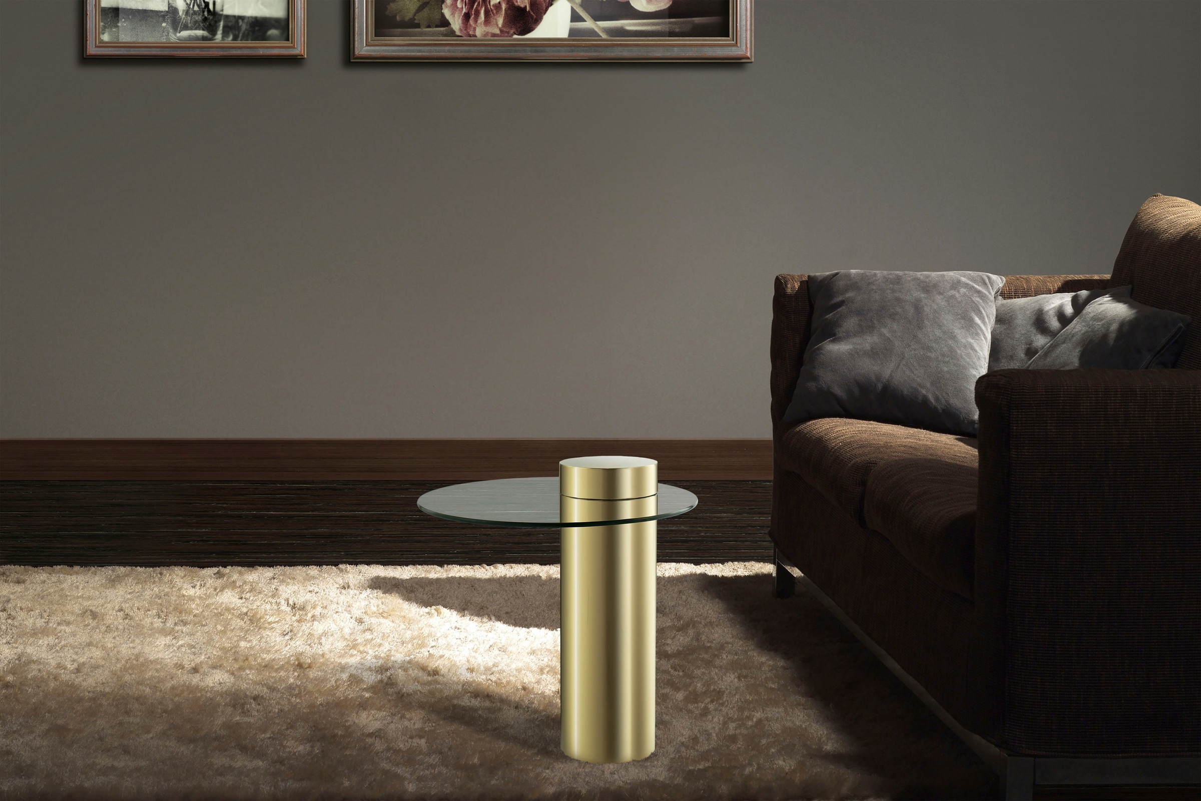 Kayoom Beistelltisch »Ontario 125, Runde Glasplatte aus Sicherheitsglas, 100% Edelstahl«, (1 St.), Minimalistisches Design, Säulengestell, pflegeleicht