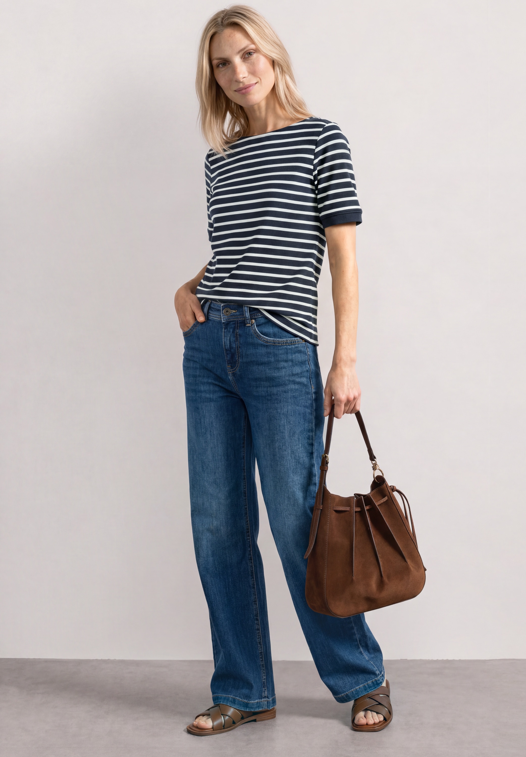 STREET ONE Shirt à col rond t-shirt d'été avec encolure bateau et rayures