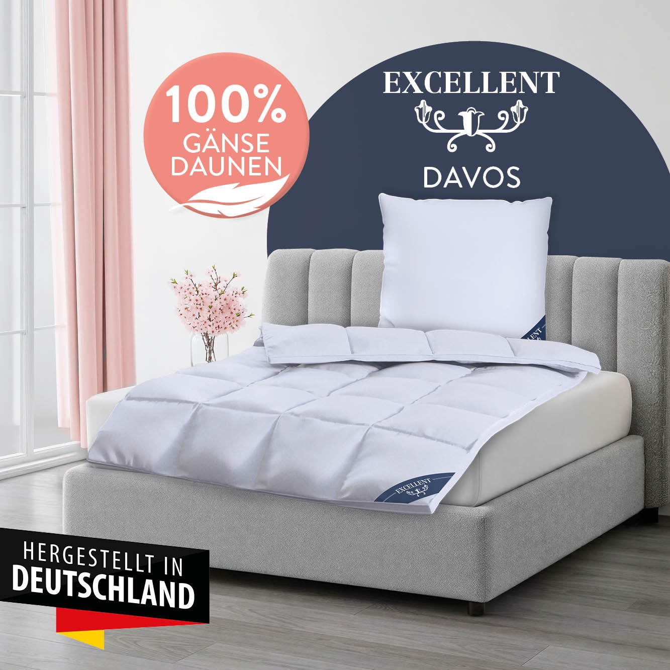 Excellent Gänsedaunenbettdecke "Davos, Bettdecken für Sommer und Winter, Decke" extrawarm Füllung 100% Gänsedaunen 1 Stk. tlg. Bettdecke 135x200 cm, 155x220cm und weitere Größen, Made in Germany