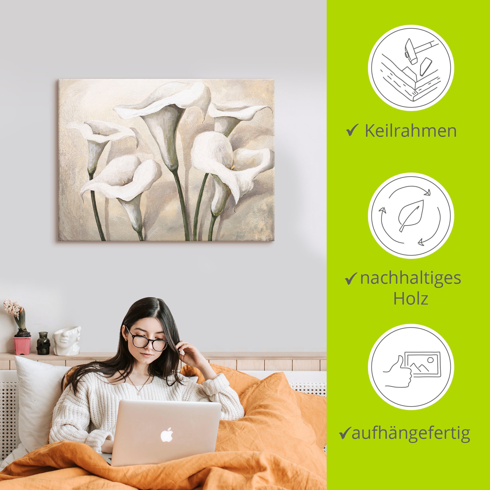 Artland Leinwandbild »Callas I« Blumen 1 Stk. tlg. auf Holzrahmen gespannt