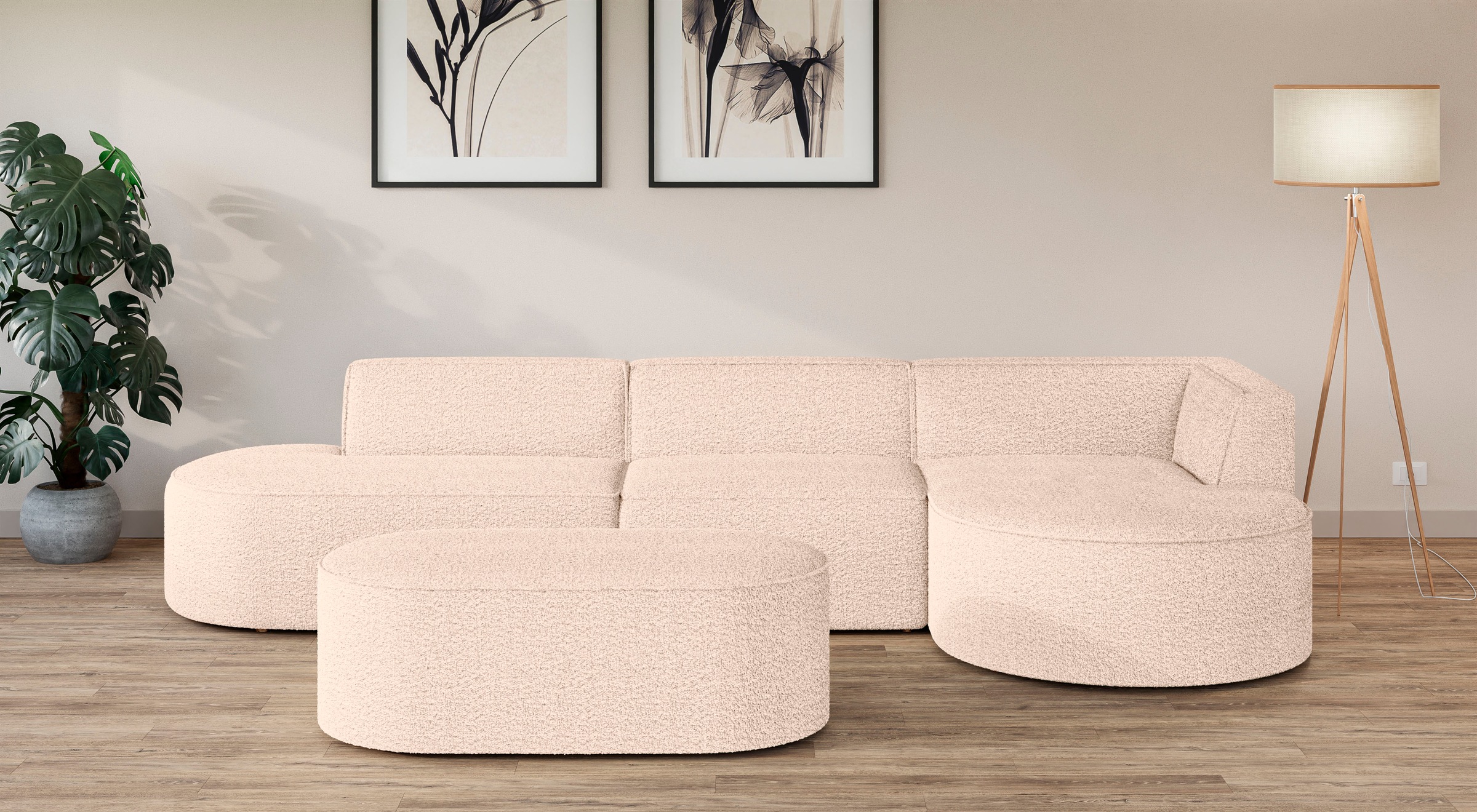 andas Ecksofa »Ecksofa EIVIND mit Ottomane rechts/links, Masse: B/H/T 343/159/72 cm«, L-Form mit Wellenunterfederung, auch in Feincord und Bouclé