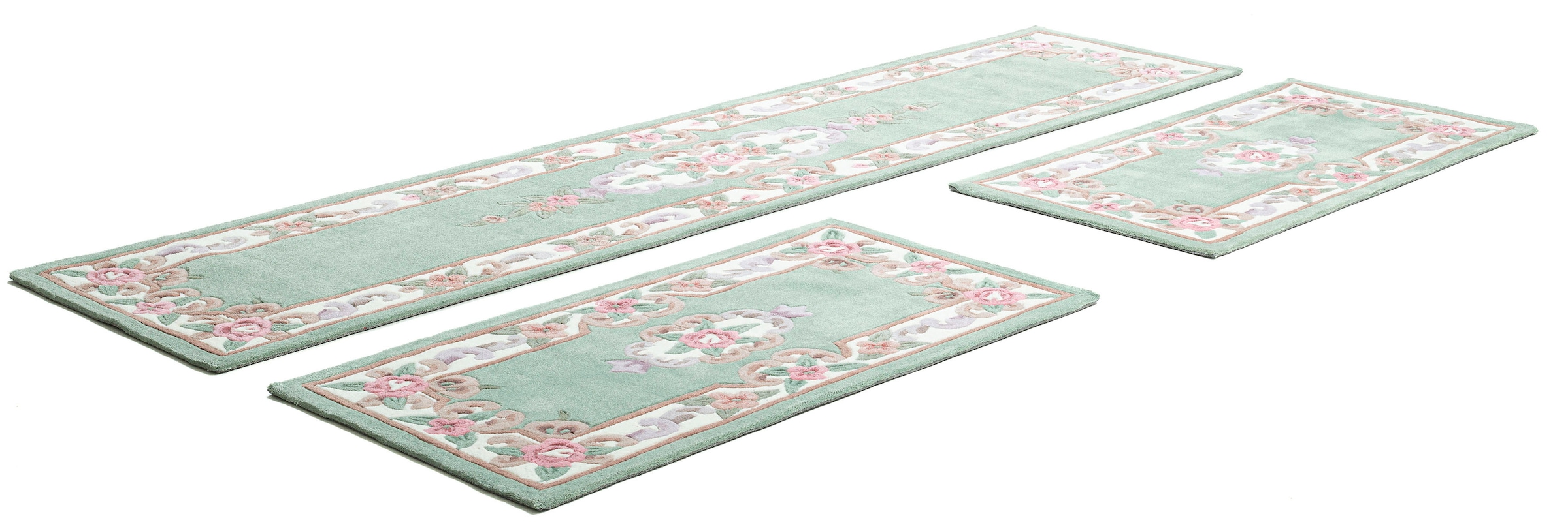 THEKO Bordure de lit »Ming« Höhe 14 mm 3 cuis tlg. Bettvorleger, Läufer-Set, hochwertiges Acrylgarn, florales Design