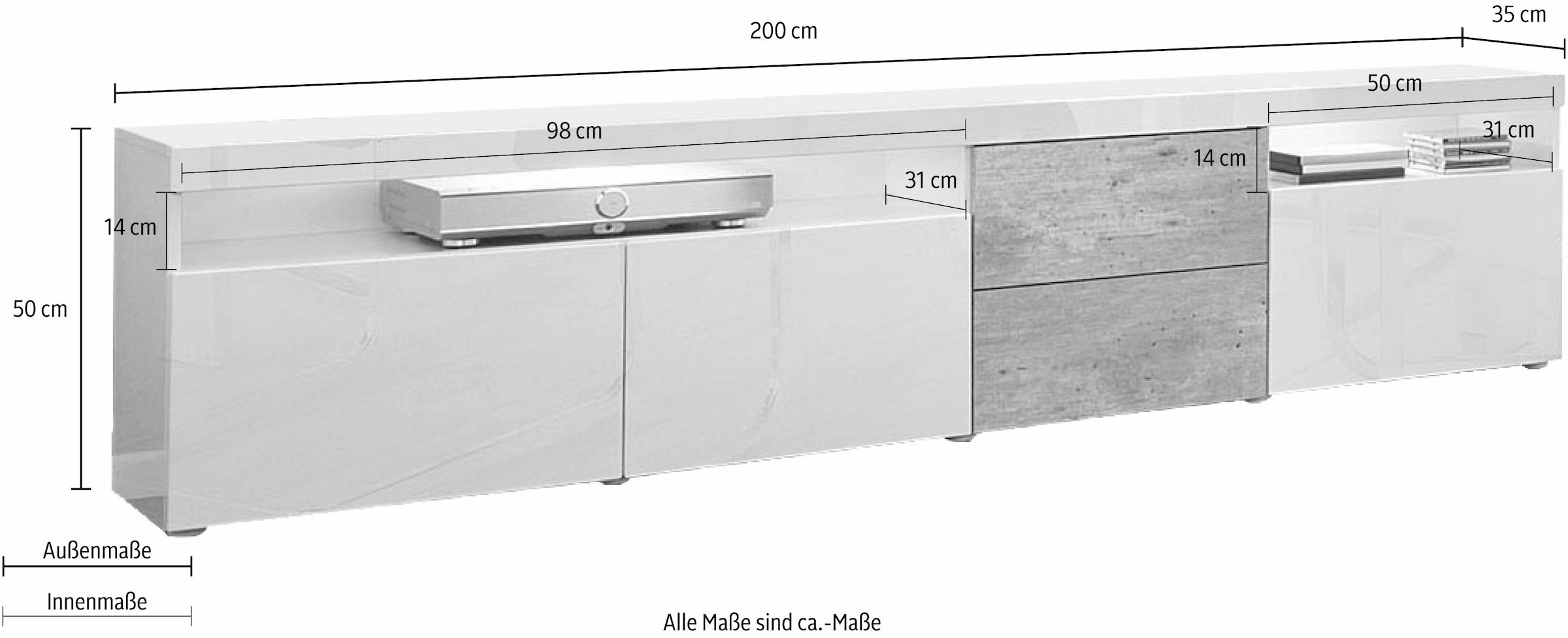 200 cm »Kapstadt«, bequem borchardt mit 2 Schubkästen Lowboard Möbel kaufen Breite