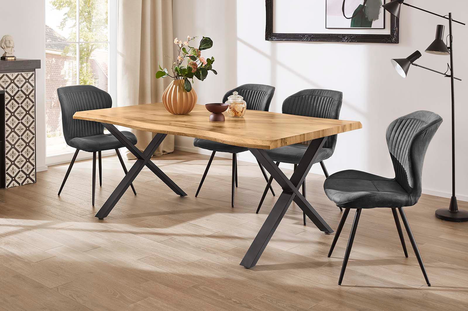 Jockenhöfer Gruppe Table de salle à manger »Marita« 180x100 cm geschwungene Baumkantenoptik und schwarzes Untergestell