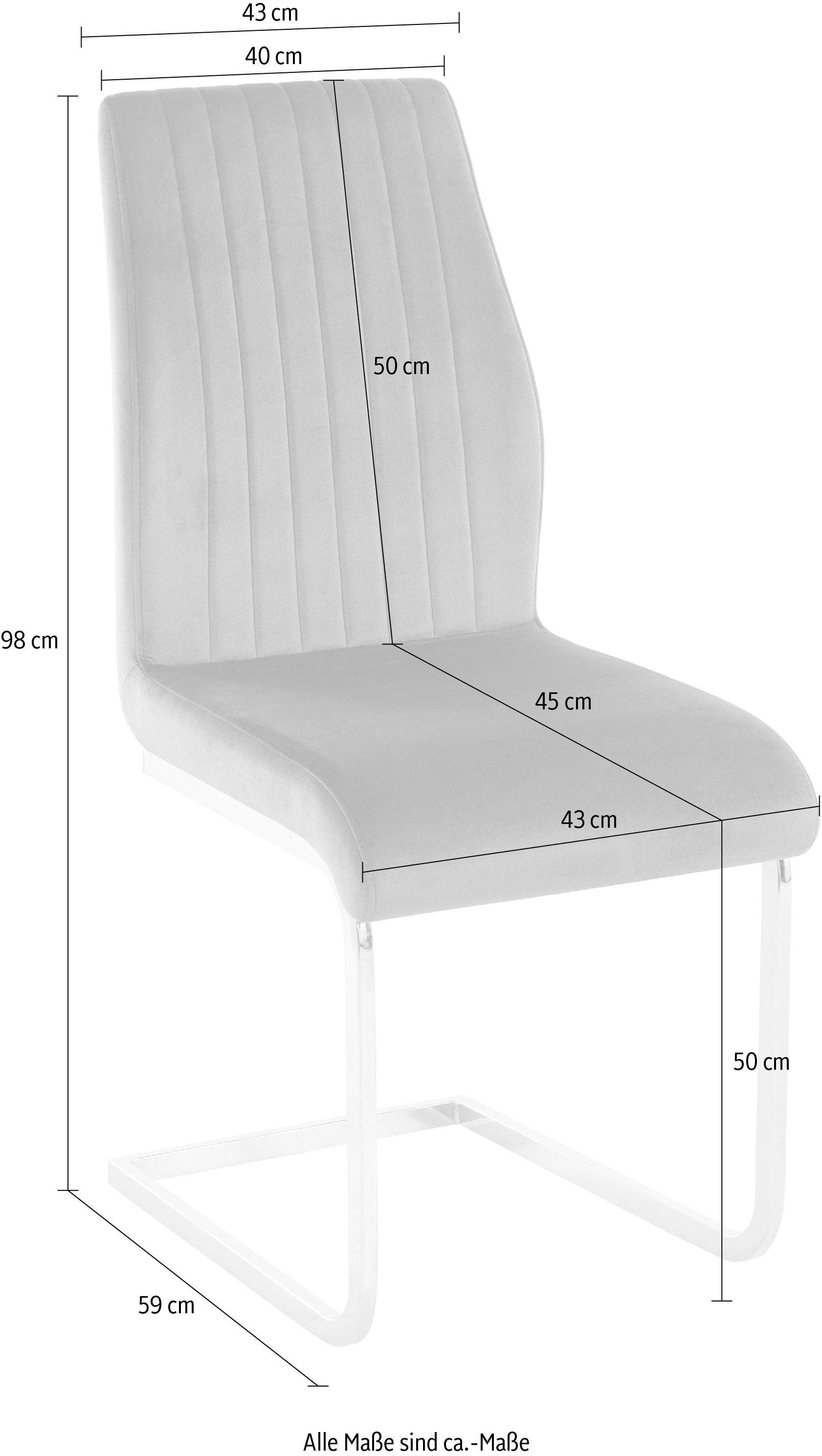 St., Sitz Nähten Sitzhöhe mit bequem Esszimmerstuhl kaufen vertikale in 2 Veloursstoff, »Mikael«, am Veloursstoff Rücken, und Leonique 50cm