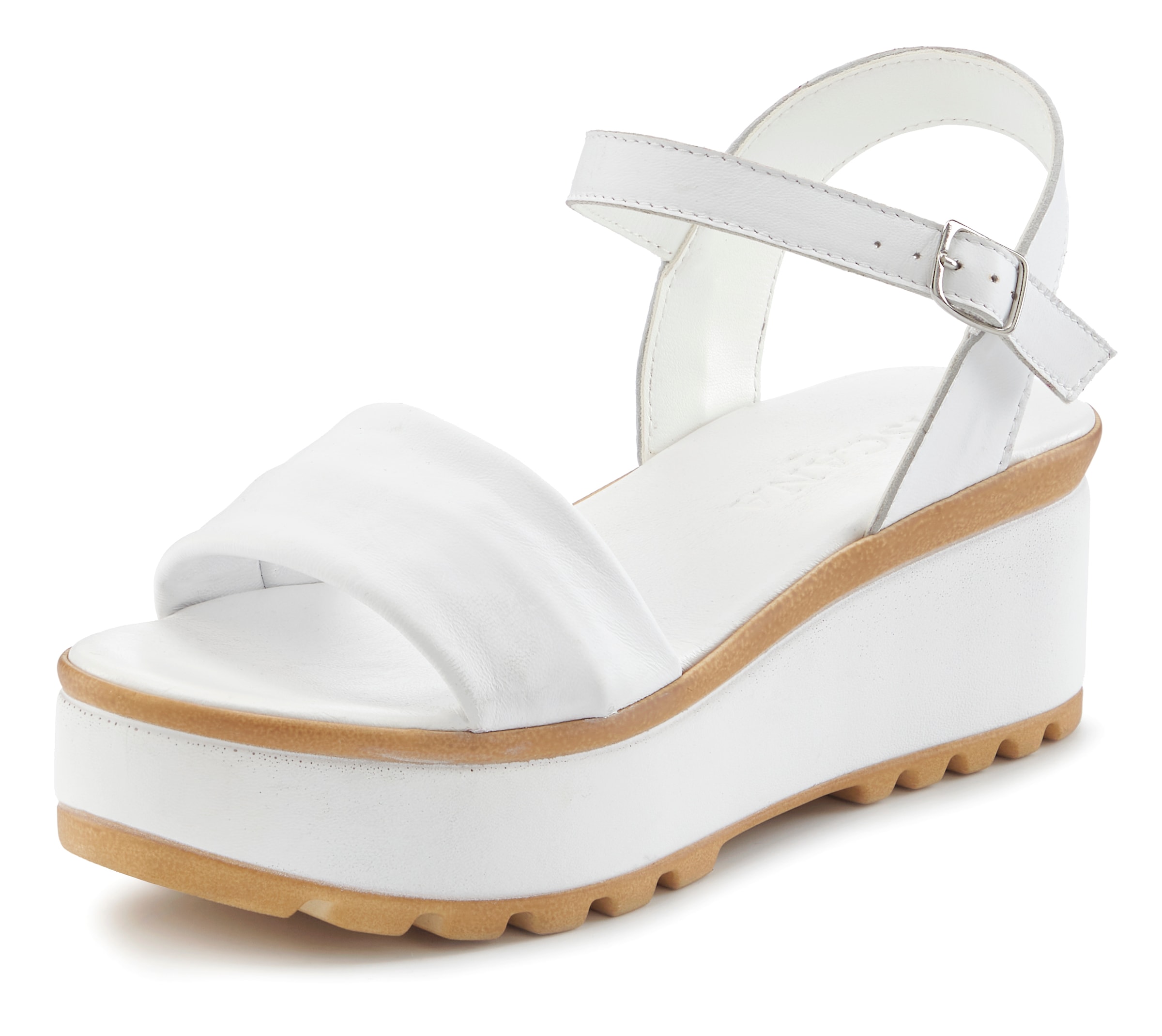 LASCANA Sandales »Riemchensandalette, Sandale, Sommerschuh, offener Schuh,«  NEU aus Leder mit Keilabsatz