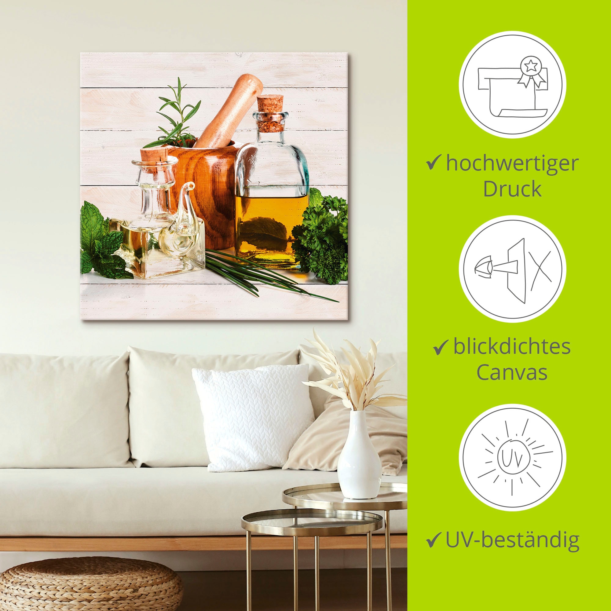 Artland Wandbild »Olivenöl und Kräuter - Küche«, Arrangements, (1 St.), als Alubild, Outdoorbild, Leinwandbild, Poster, Wandaufkleber