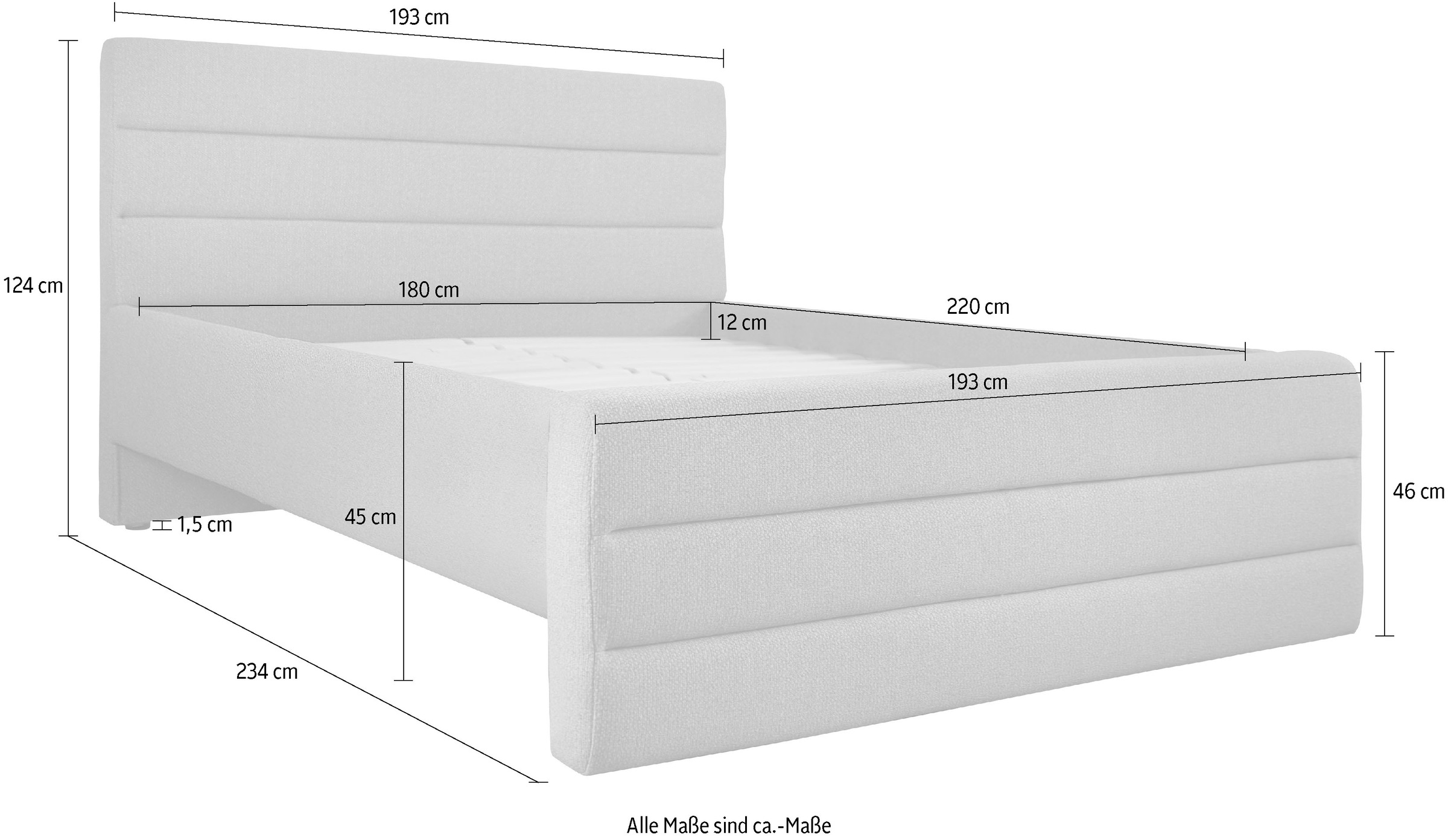 GOODproduct Polsterbett »Merrit«, Quernaht im Kopf- und Fussteil, in 5 Breiten, auch in 220 cm Länge